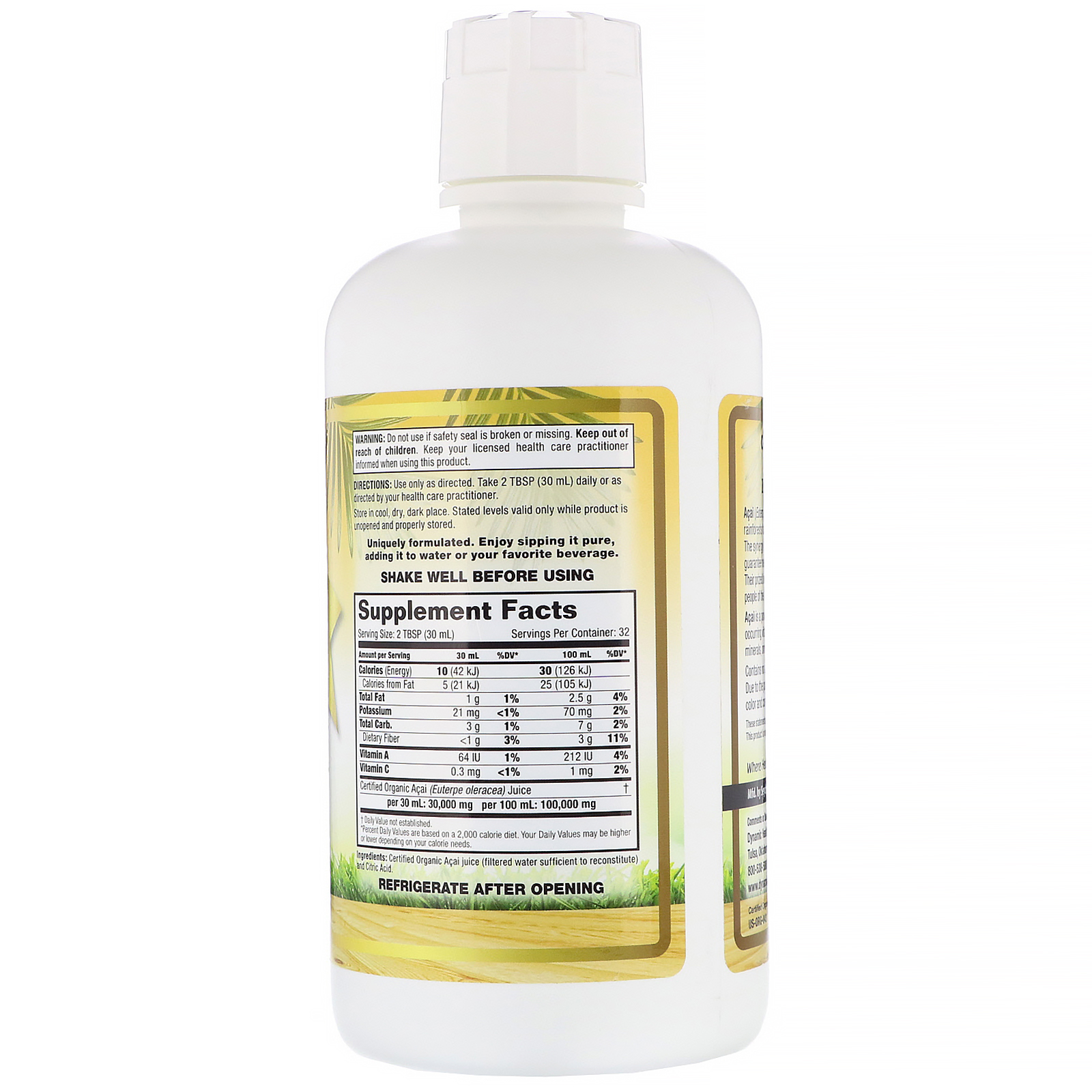 Dynamic Health Laboratories, Suco de Açaí Gold 100% Orgânico Certificado, 946 ml (32 fl oz) - Imagem 2