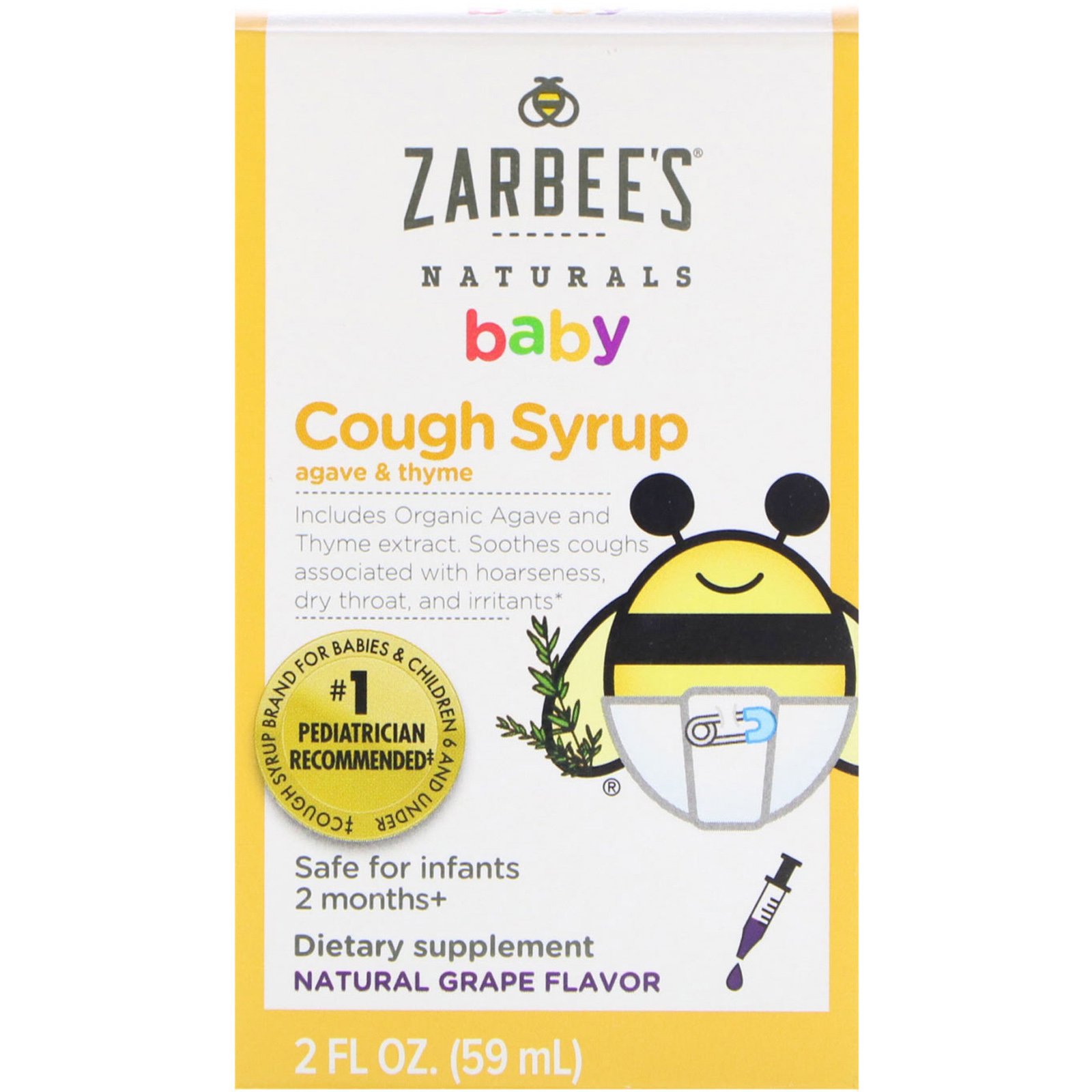 Zarbee's, Baby, Cough Syrup, Agave & Thyme, Natural Grape Flavor, 2 fl oz (59 ml)