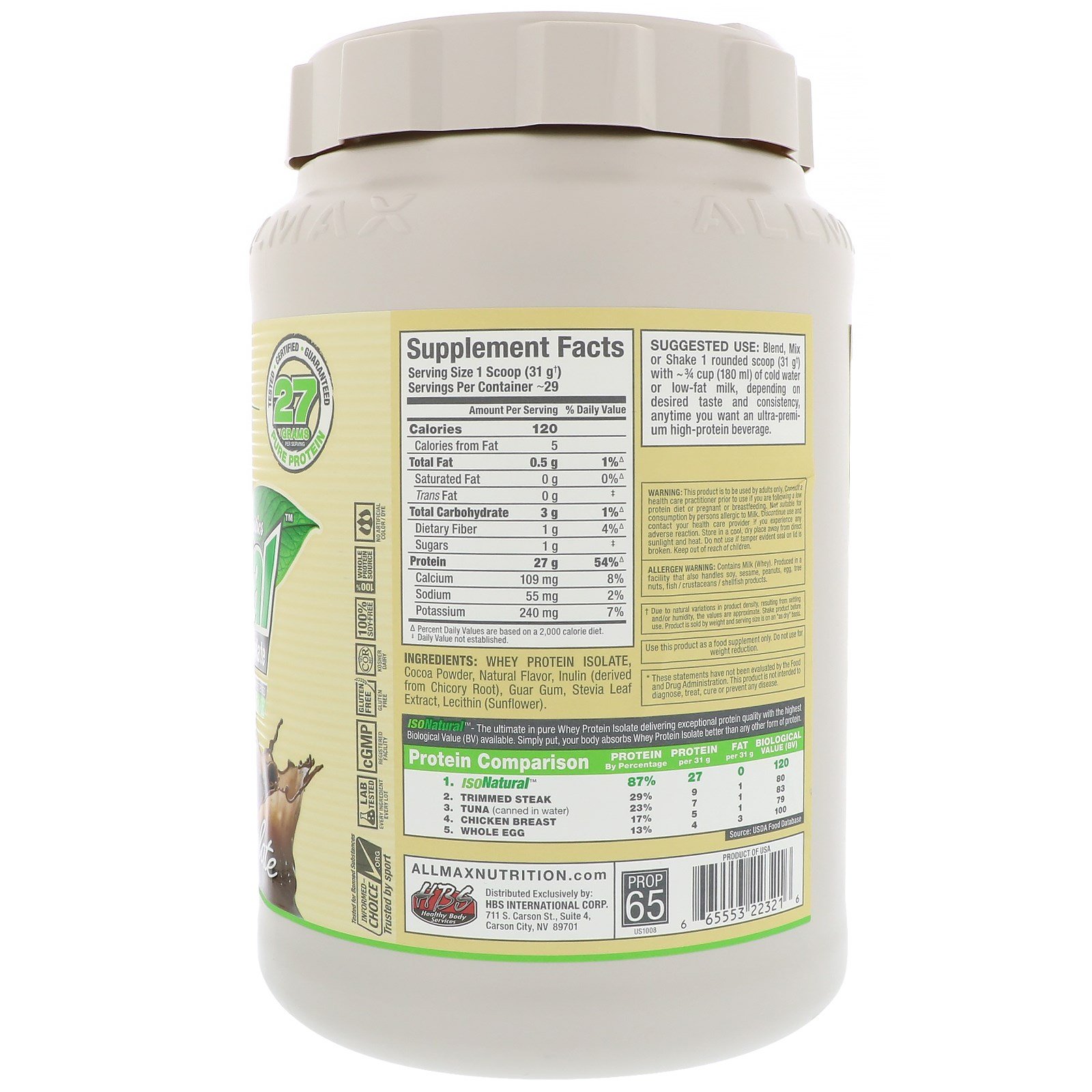 ALLMAX Nutrition, IsoNatural, Isolato 100% Ultrapuro de Proteína Whey Natural, Chocolate, 2 lbs (907 g) - Imagem 2