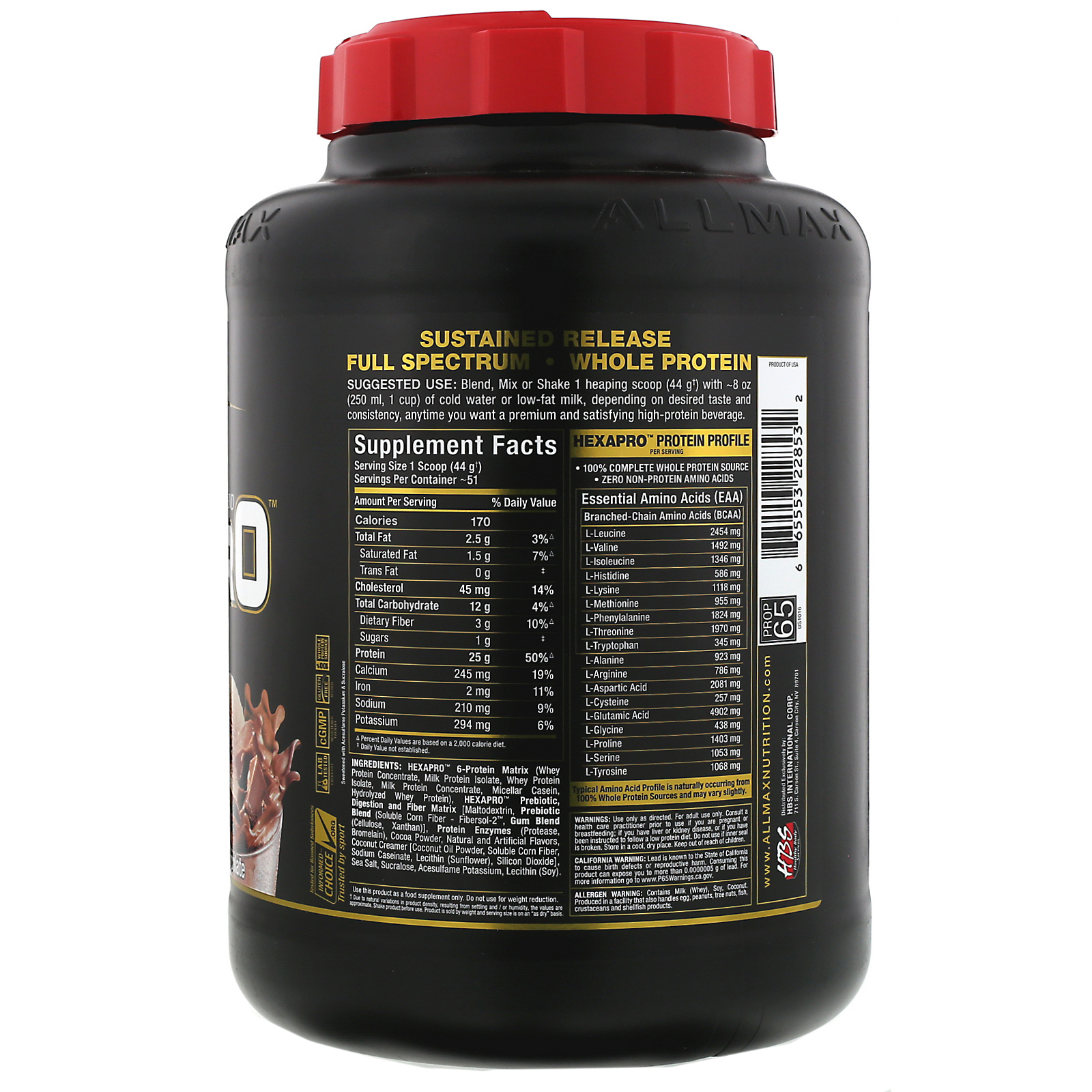 ALLMAX Nutrition, Hexapro, Mistura de 6 Proteínas Ultrapremium, Chocolate, 2,27 kg (5 lb) - Imagem 2