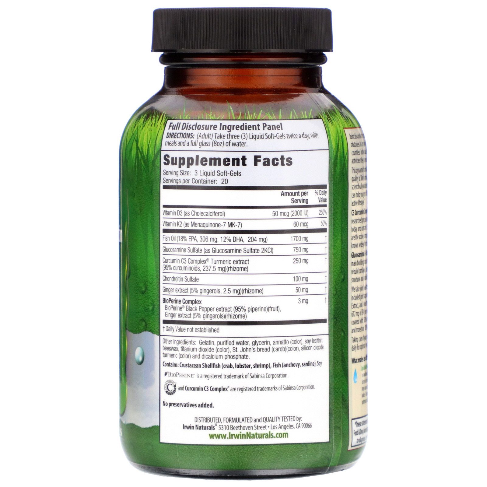 Irwin Naturals, Triple-Joint, Turmeric / Chondroitin Glucosamine, 60 Liquid Soft-Gels - Imagem 2