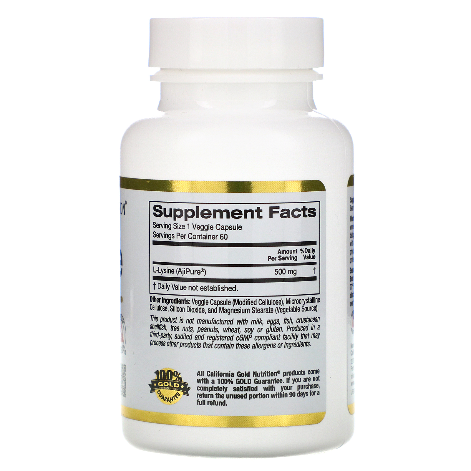 California Gold Nutrition, L-Lisina, 500 mg, 60 Cápsulas Vegetais - Imagem 2