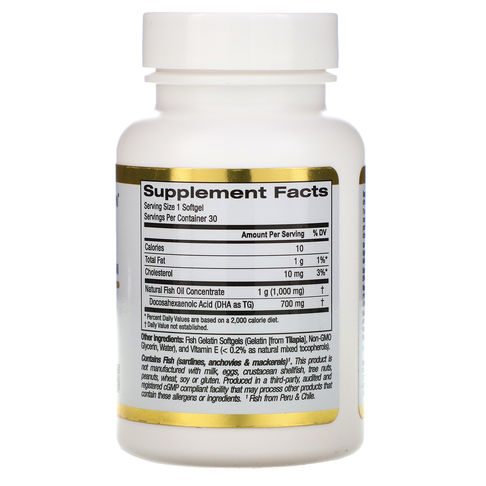 California Gold Nutrition, DHA 700 Óleo de Peixe, Grau Farmacêutico, 1.000 mg, 30 Cápsulas Softgel de Gelatina de Peixe - Imagem 2