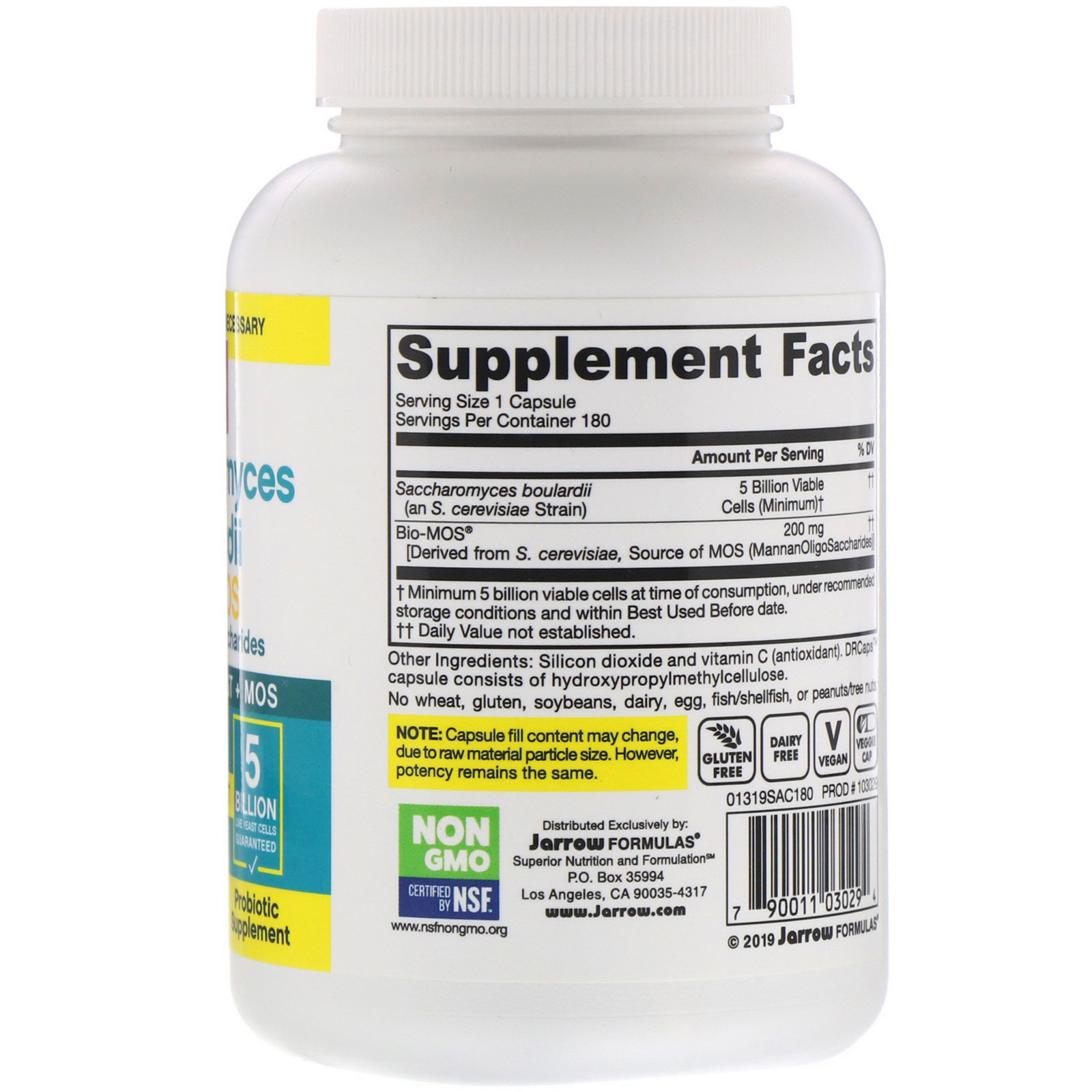 Jarrow Formulas, Saccharomyces Boulardii + MOS, 5 Bilhões, 180 Cápsulas Vegetais - Imagem 2
