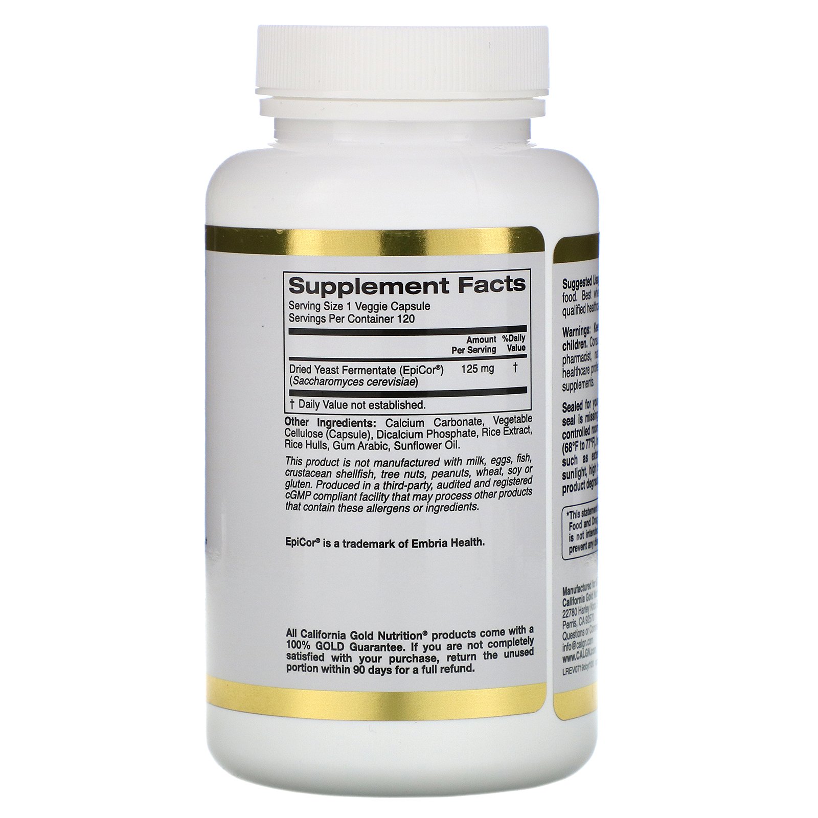 California Gold Nutrition, Epicor para Crianças, 125 mg, 120 Cápsulas Vegetais - Imagem 2