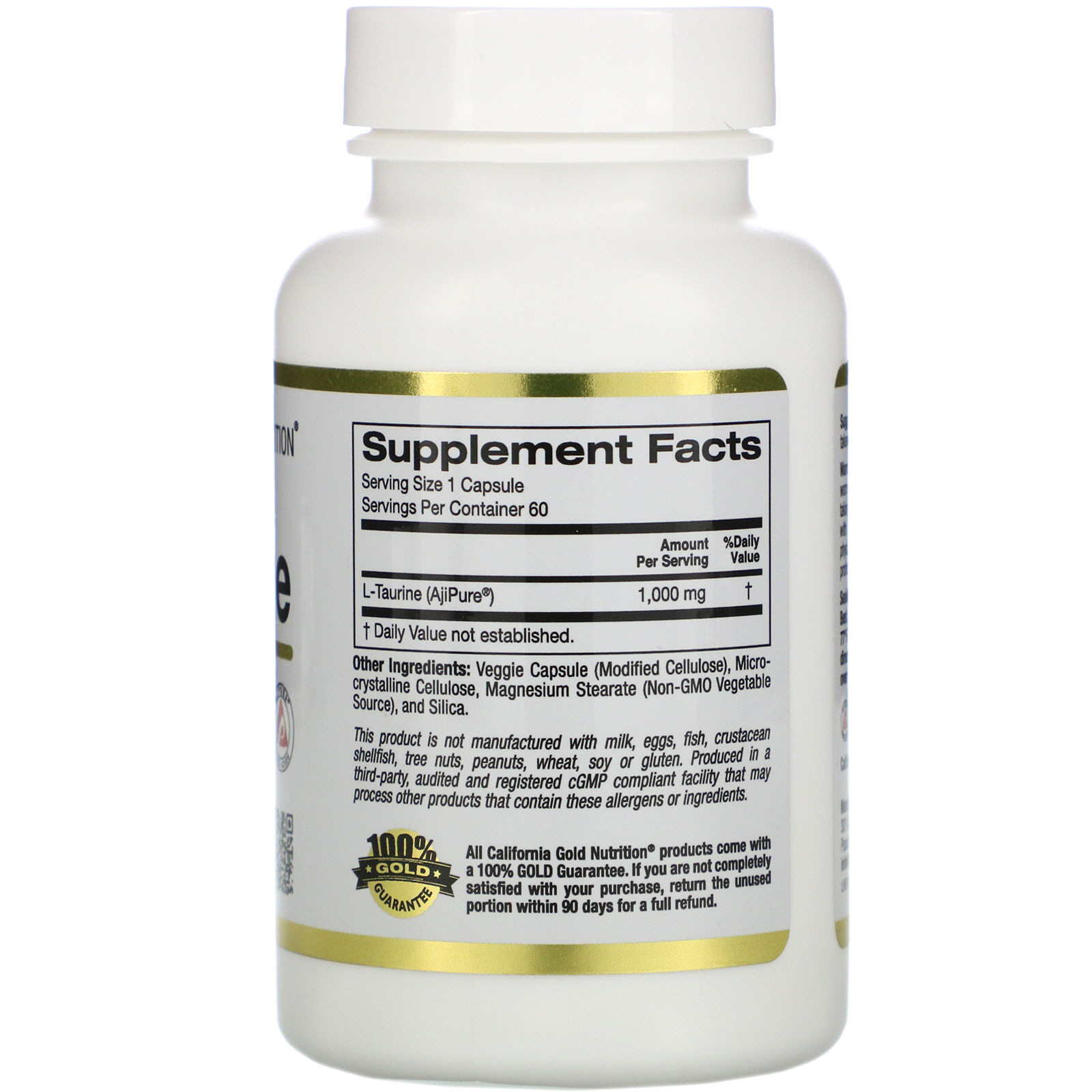 California Gold Nutrition, L-Taurine, 1,000 mg, 60 Veggie Capsules - Imagem 2