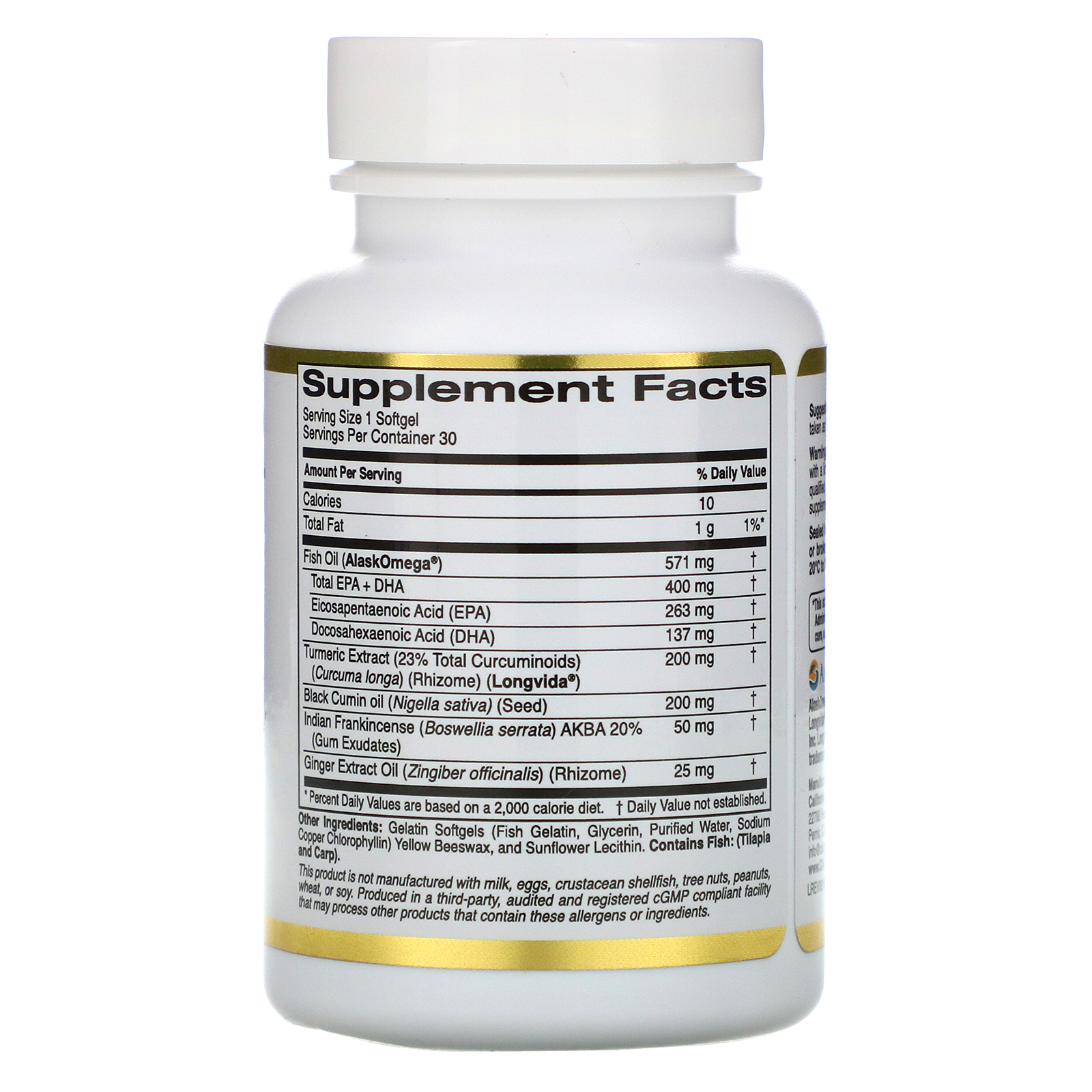 California Gold Nutrition, CurcuminUP, Complexo Ômega 3 de Curcumina, Suporte Contra Inflamação, 30 Cápsulas Softgel de Gelatina de Peixe - Imagem 2