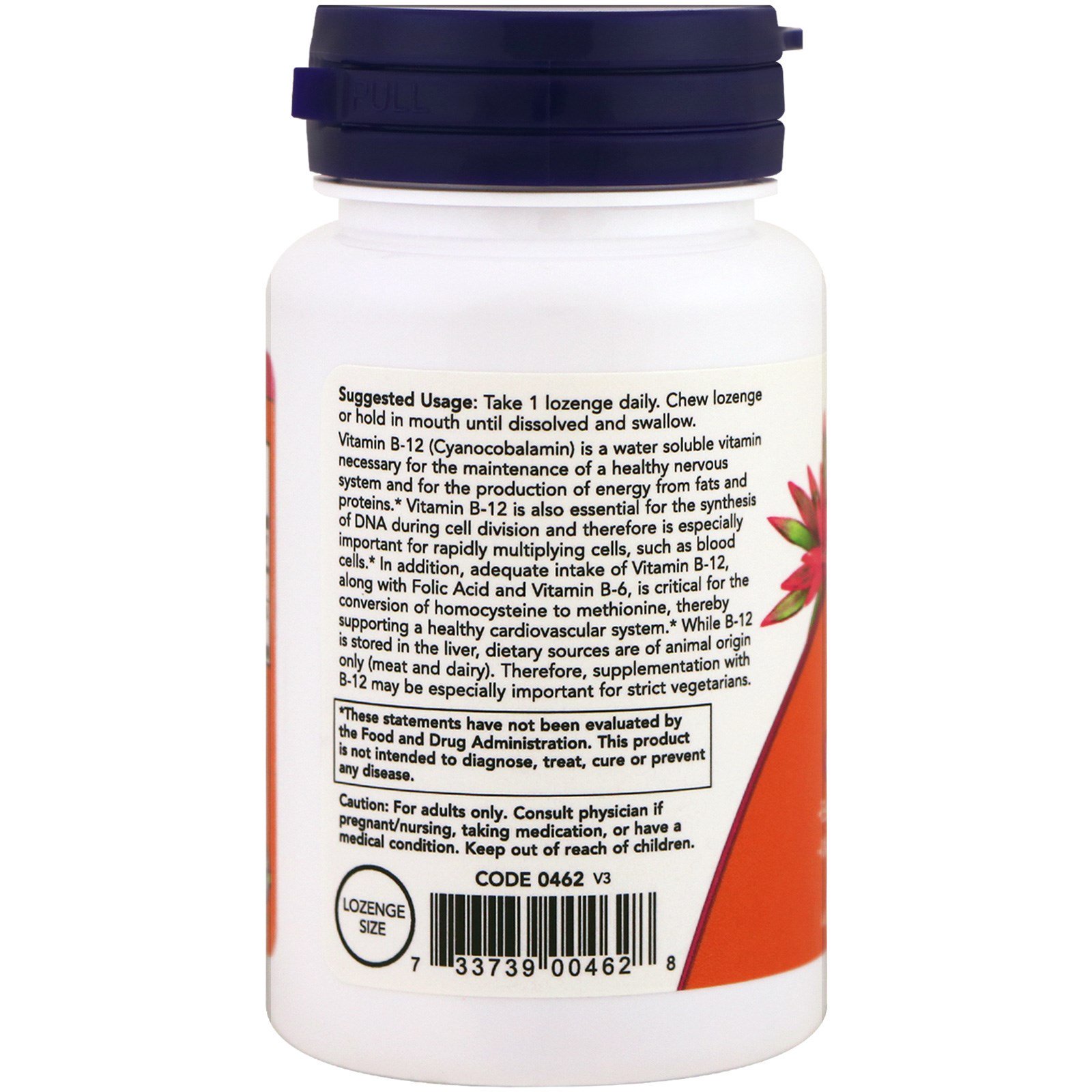 Now Foods, B-12, 5.000 mcg, 60 Pastilhas - Imagem 3
