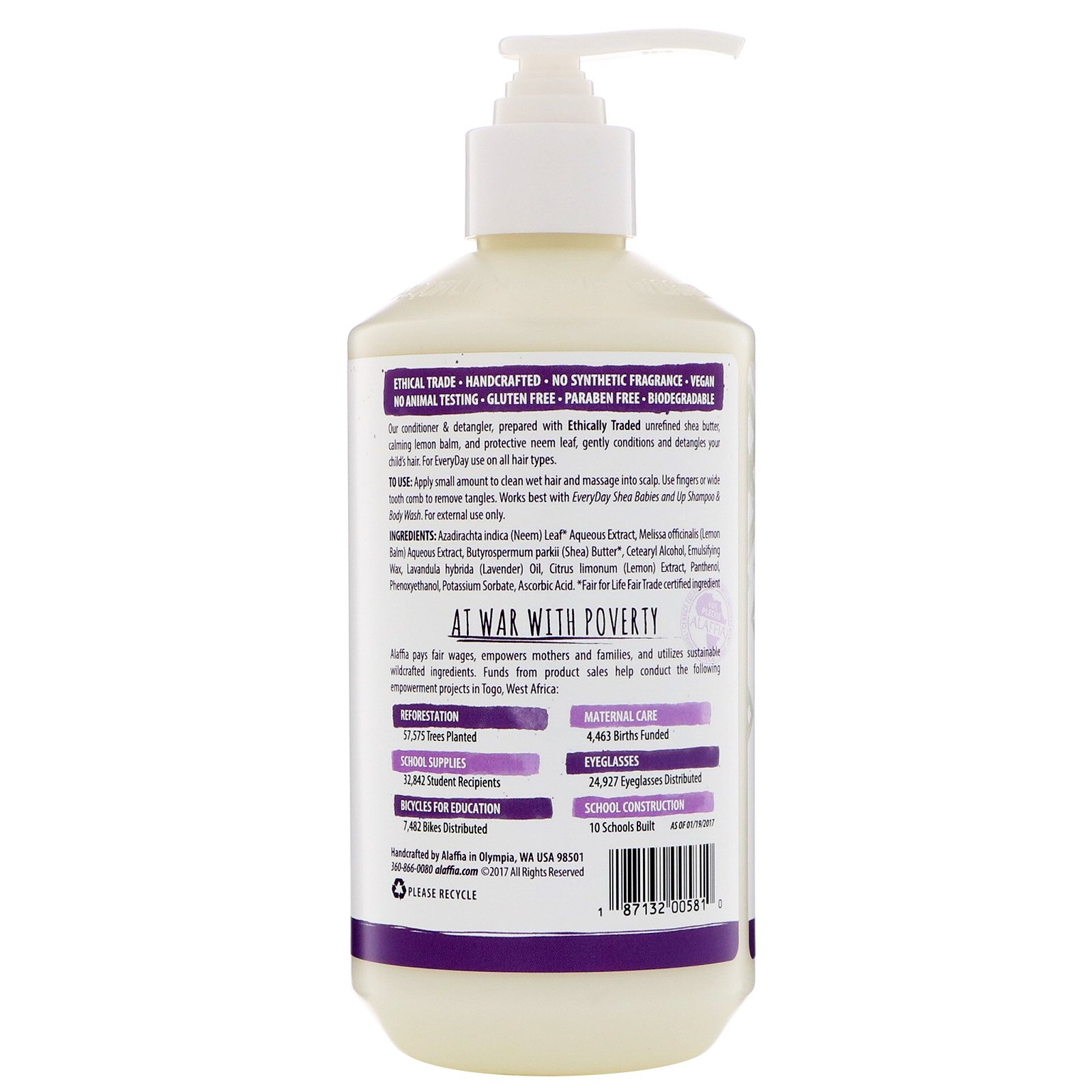 Alaffia, Condicionador & Desembaraçante, Ideal para Bebês Pequenos e Maiores, Limão e Lavanda, 16 fl oz (475 ml) - Imagem 2