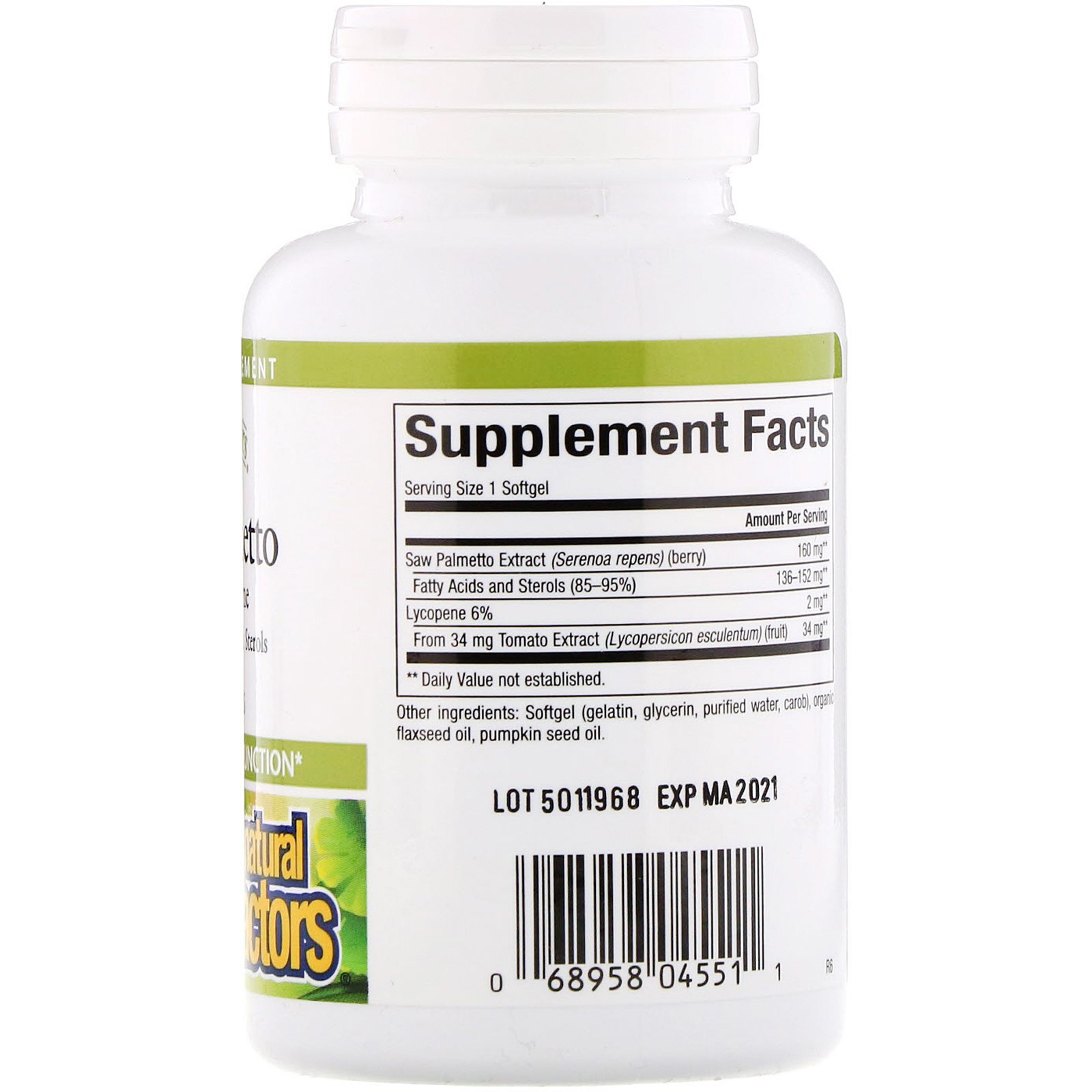 Natural Factors, HerbalFactors, Saw Palmetto with Lycopene, 60 Softgels - Imagem 2