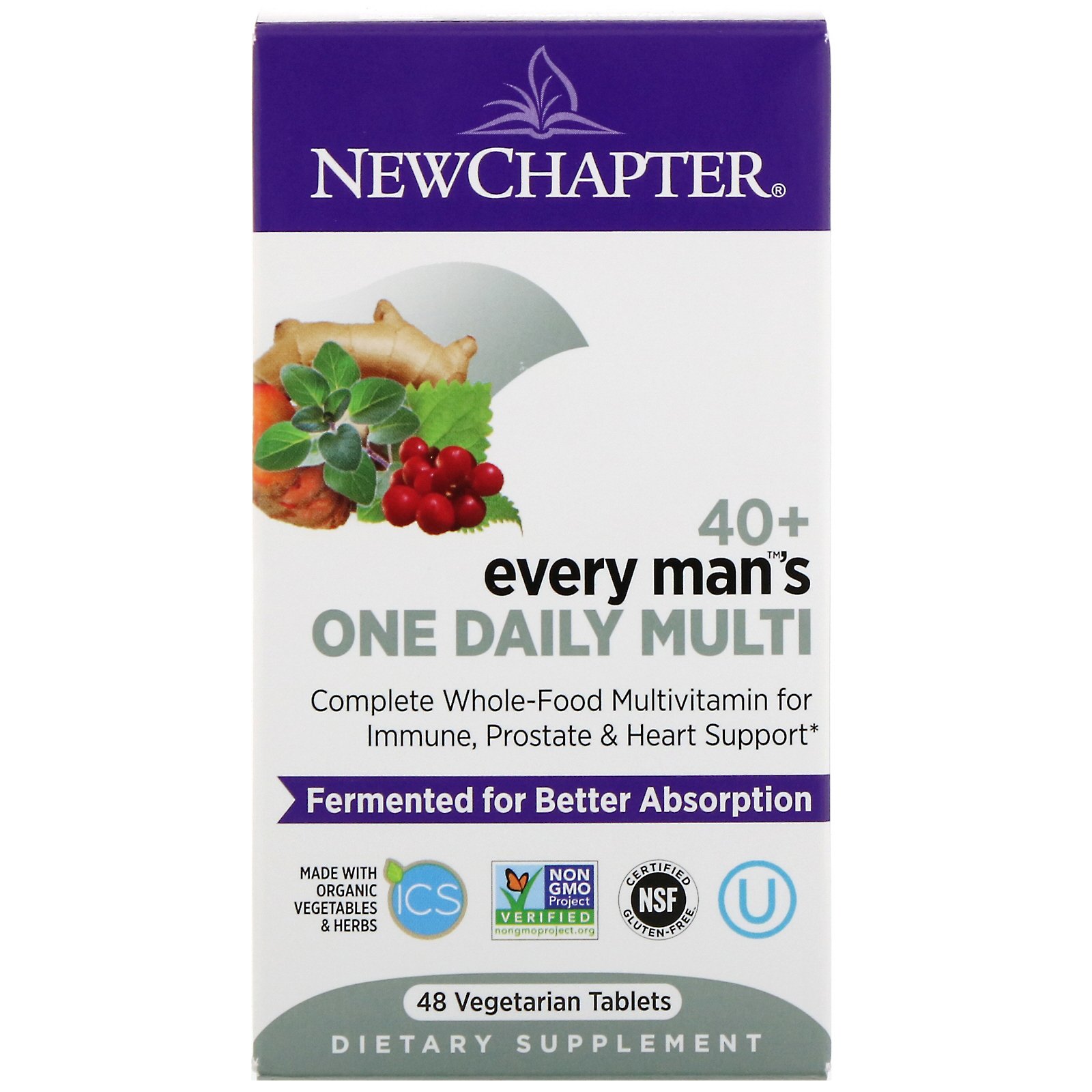 New Chapter, Multivitamínico Diário para Todos os Homens Acima de 40 Anos, 48 Comprimidos Vegetarianos