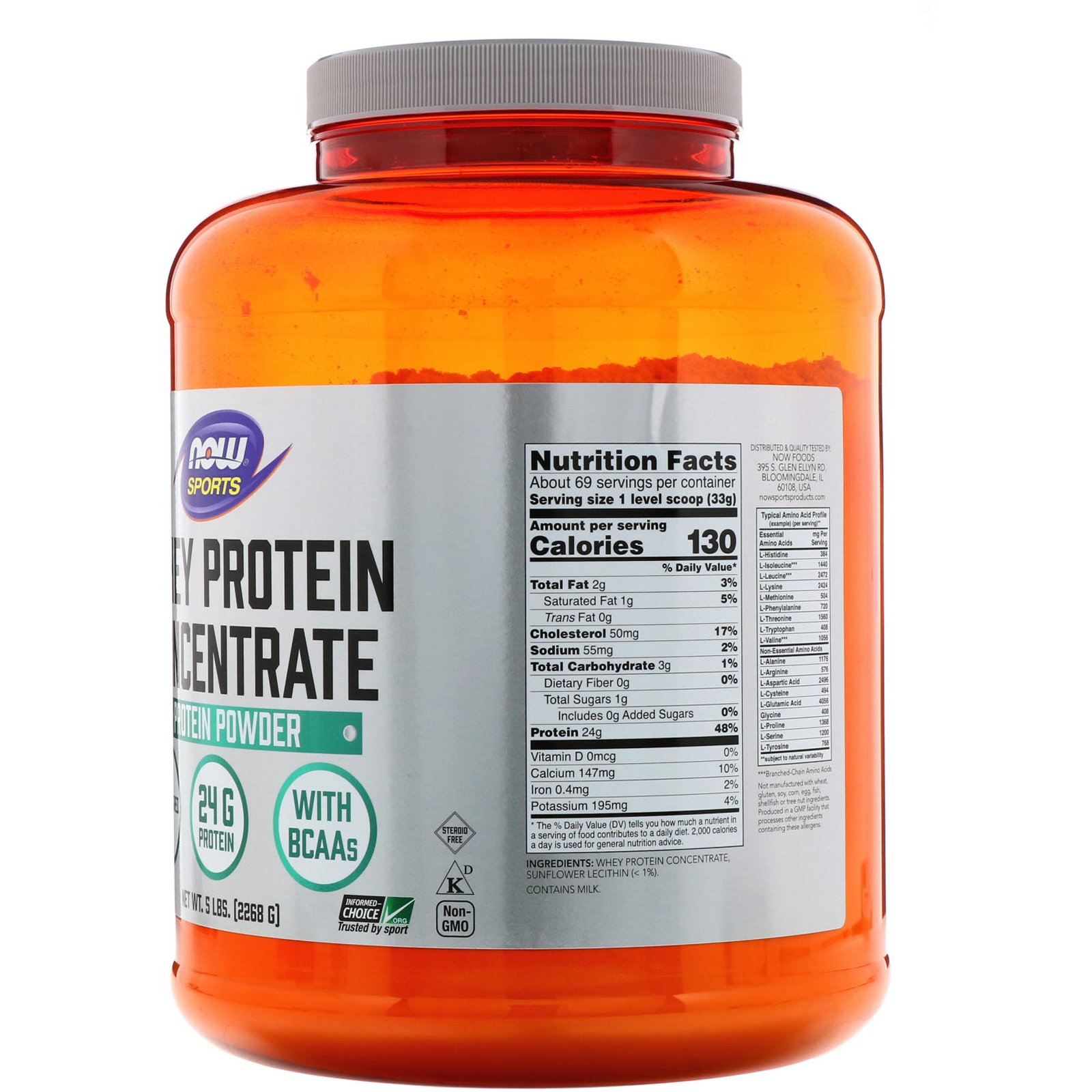 Now Foods, Sports, Whey Protein Concentrado, Sem Sabor, 2268 g (5 lb) - Imagem 2