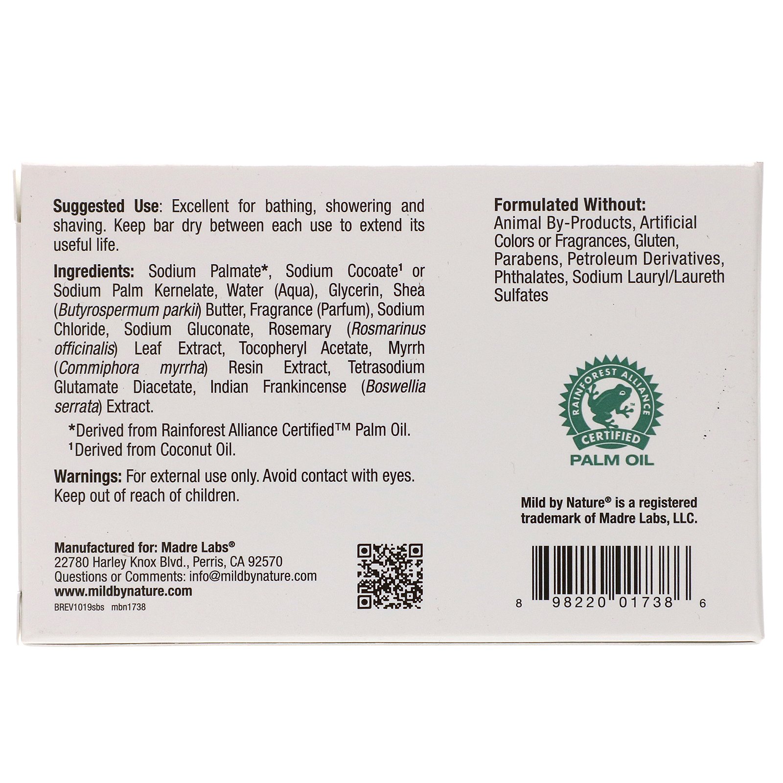 Mild By Nature, Manteiga de Karité Pura, Sabonete em Barra, com Vitamina E, Alecrim, Mirra e Incenso, 5 oz (141 g) - Imagem 2