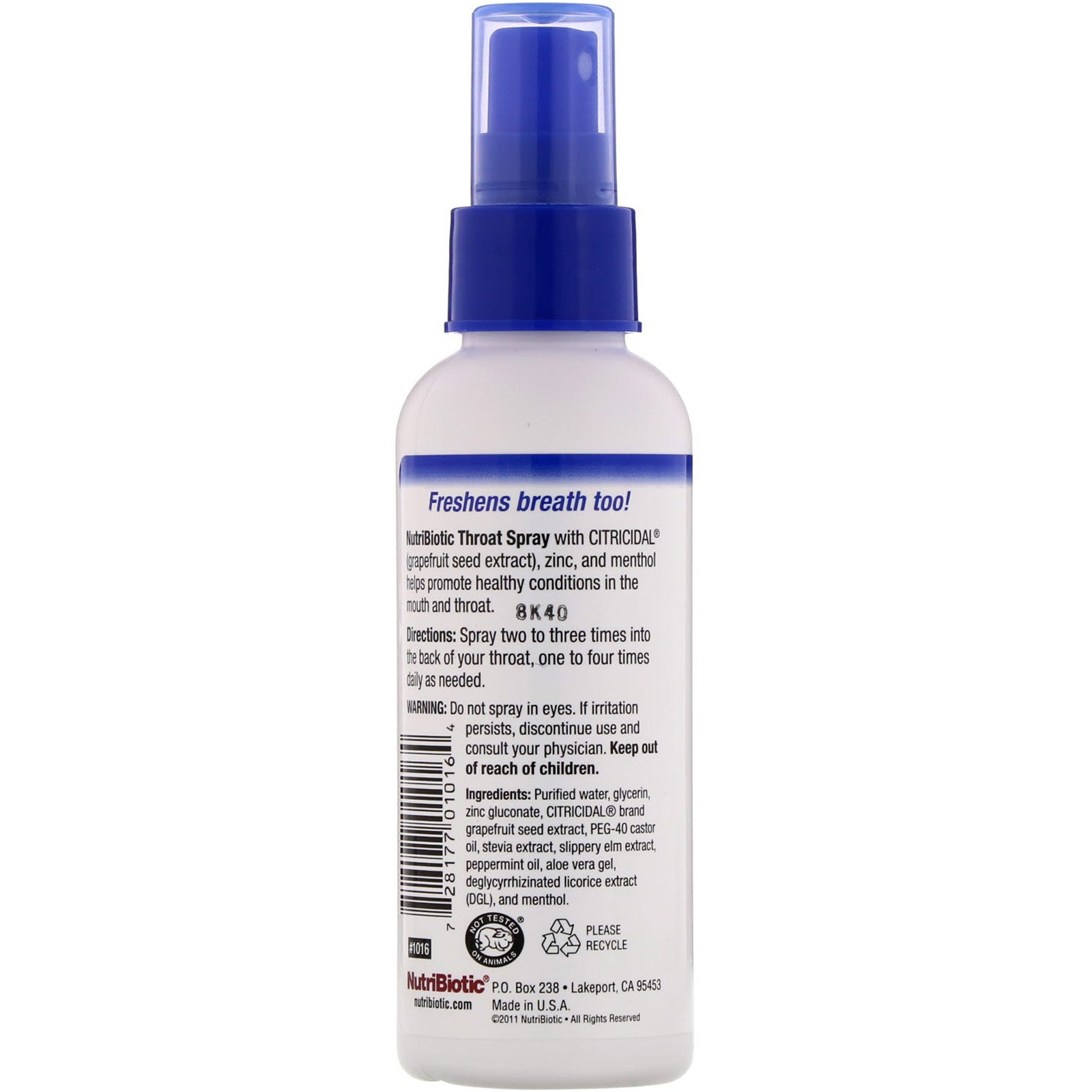 NutriBiotic, Spray para Garganta com Extrato de Semente de Toranja mais Zinco e Mentol, 118 ml (4 fl oz) - Imagem 2