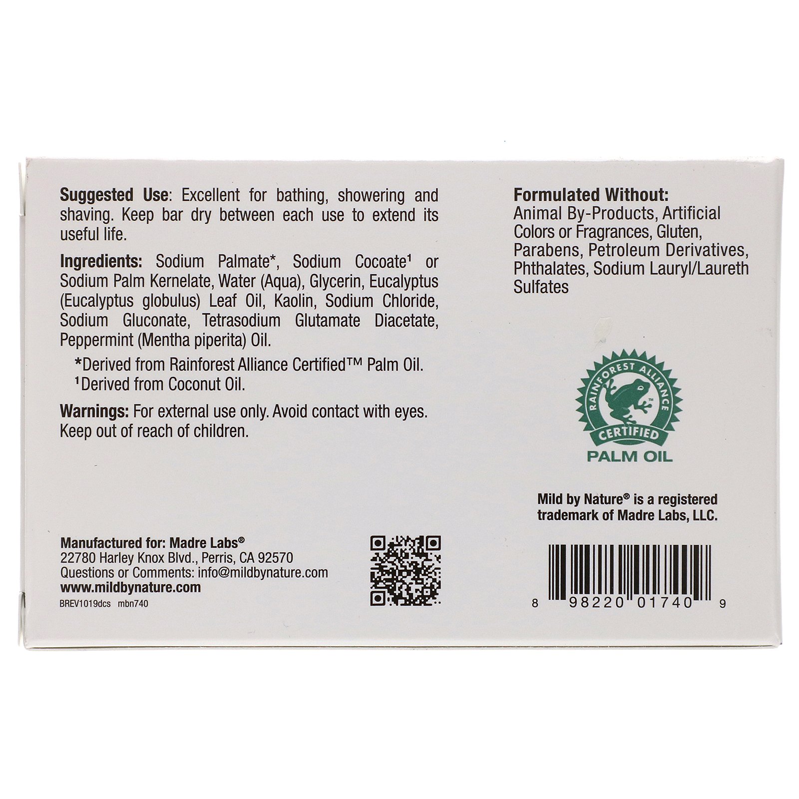 Mild By Nature, Argila Desintoxicante, Sabonete em Barra, Eucalipto e Hortelã-pimenta, com Argila Ancestral, 141 g (5 oz) - Imagem 2