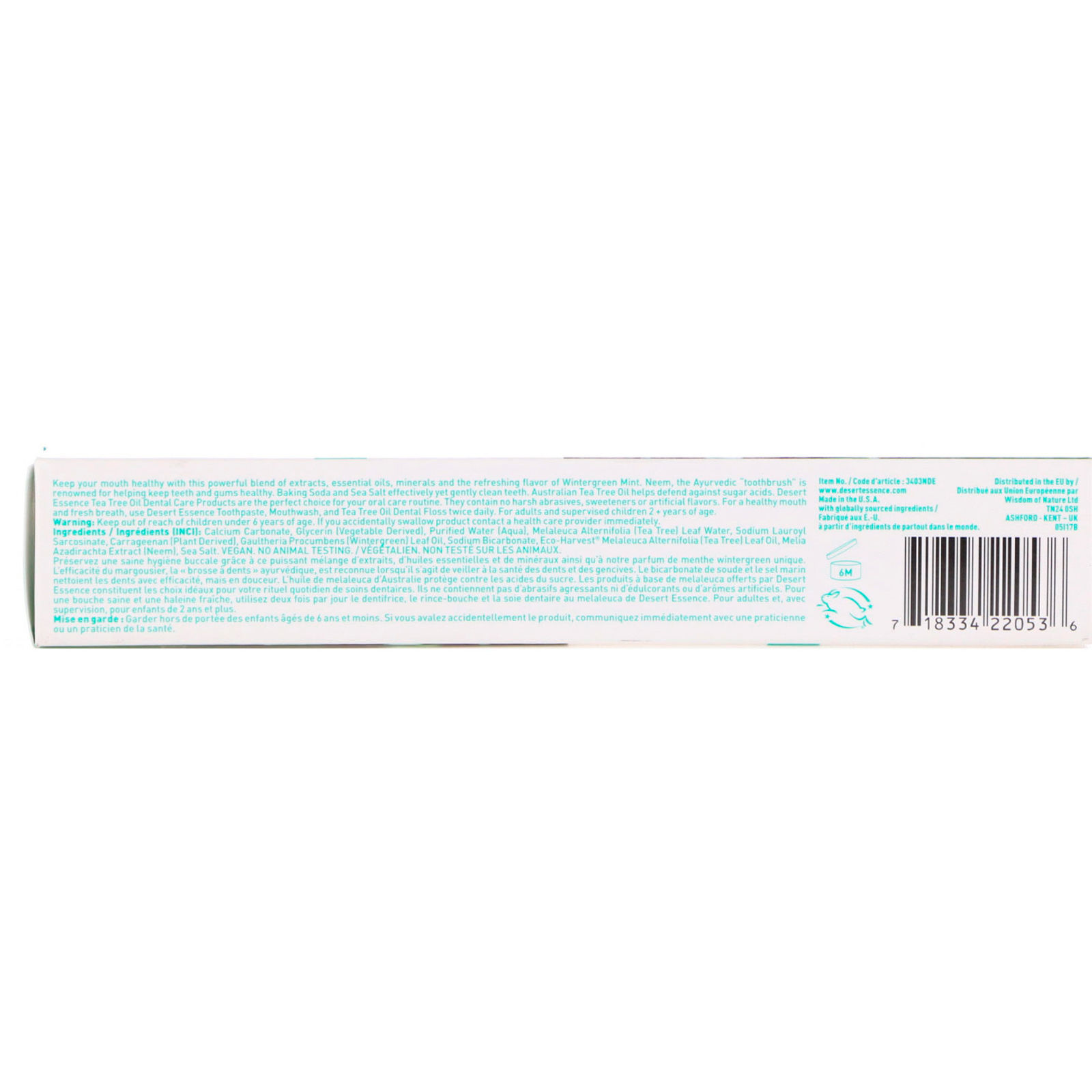 Desert Essence, Creme Dental Óleo de Melaleuca e Neem, Wintergreen, 176 g (6,25 oz) - Imagem 2