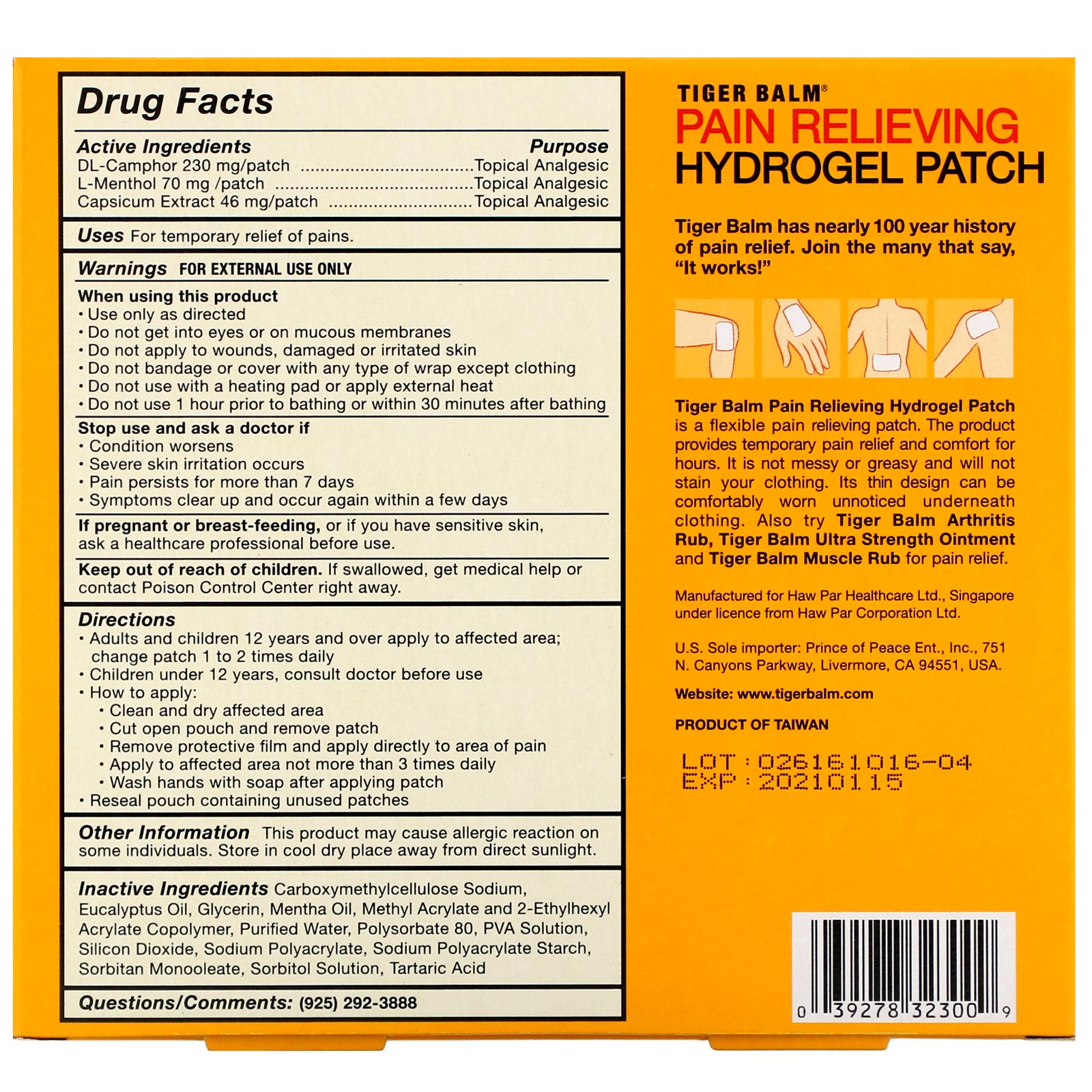 Tiger Balm, Pain Relieving Patch, Large, 4 Adesivos (8 x 4 pol. Cada) - Imagem 2