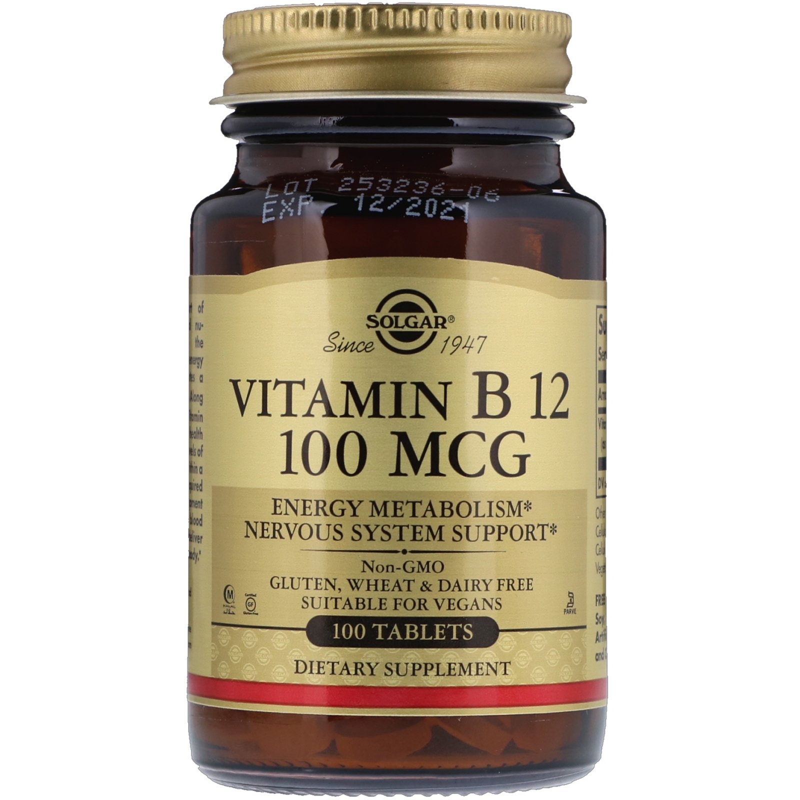 Solgar, Vitamina B12, 100 mcg, 100 comprimidos