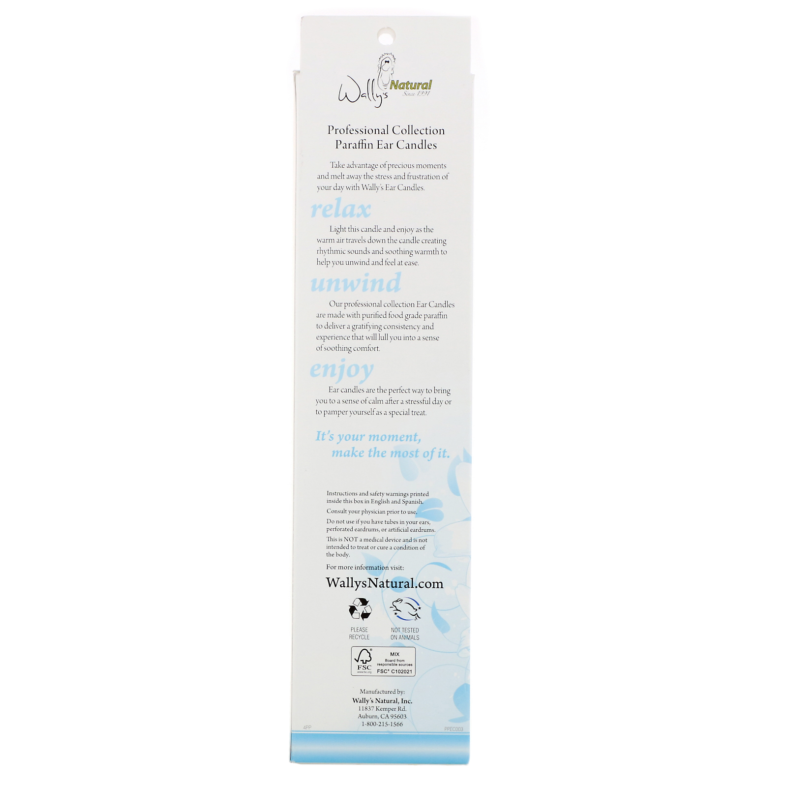 Wally's Natural, Professional Collection, Paraffin Ear Candles, Unscented, 4 Pack - Imagem 2