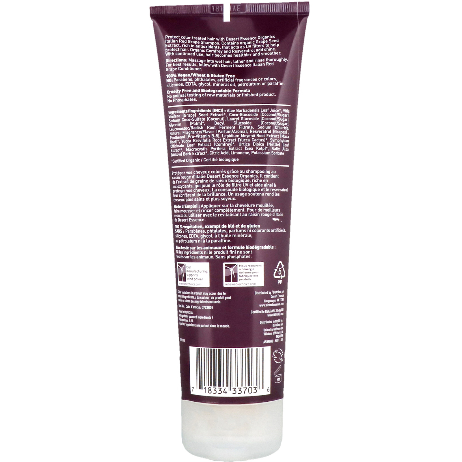 Desert Essence, Orgânicos, Shampoo, Uva Vermelha Italiana, 237 ml (8 fl oz) - Imagem 2
