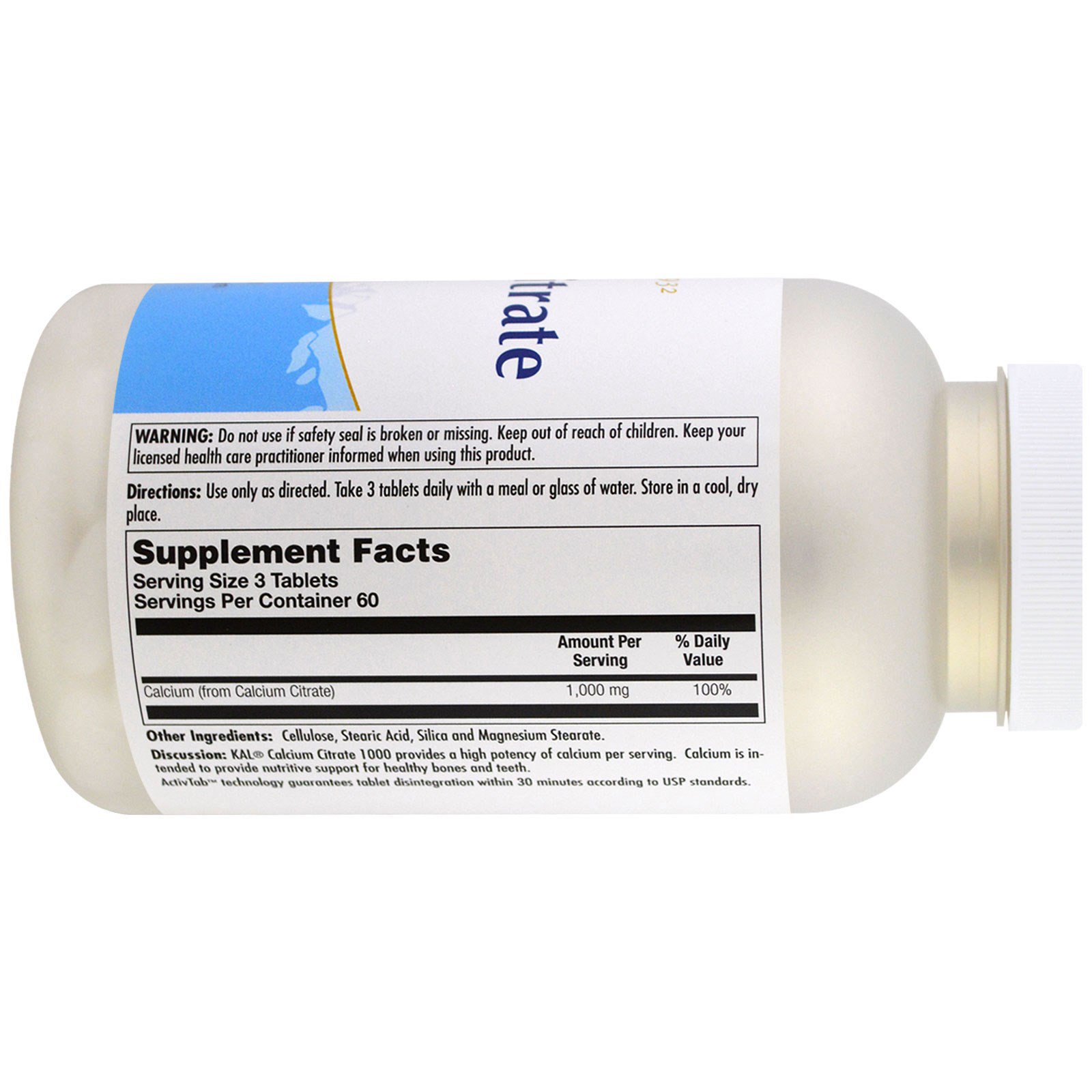 KAL, Calcium Citrate 1000, 1000 mg, 180 Comprimidos - Imagem 2