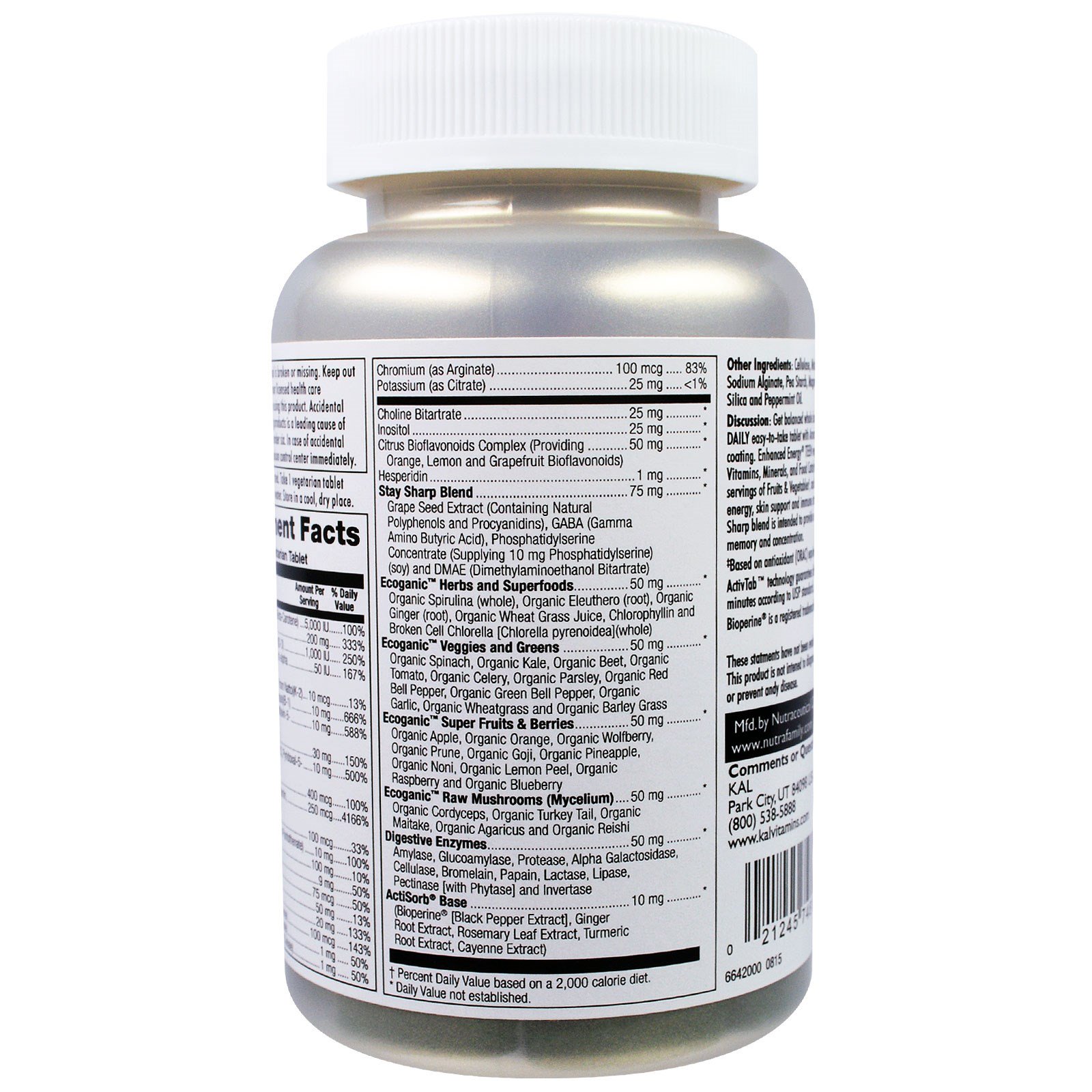 KAL, Enhanced Energy, Teen, Memory & Concentration Blend, 60 Vegetarian Tablets - Imagem 3