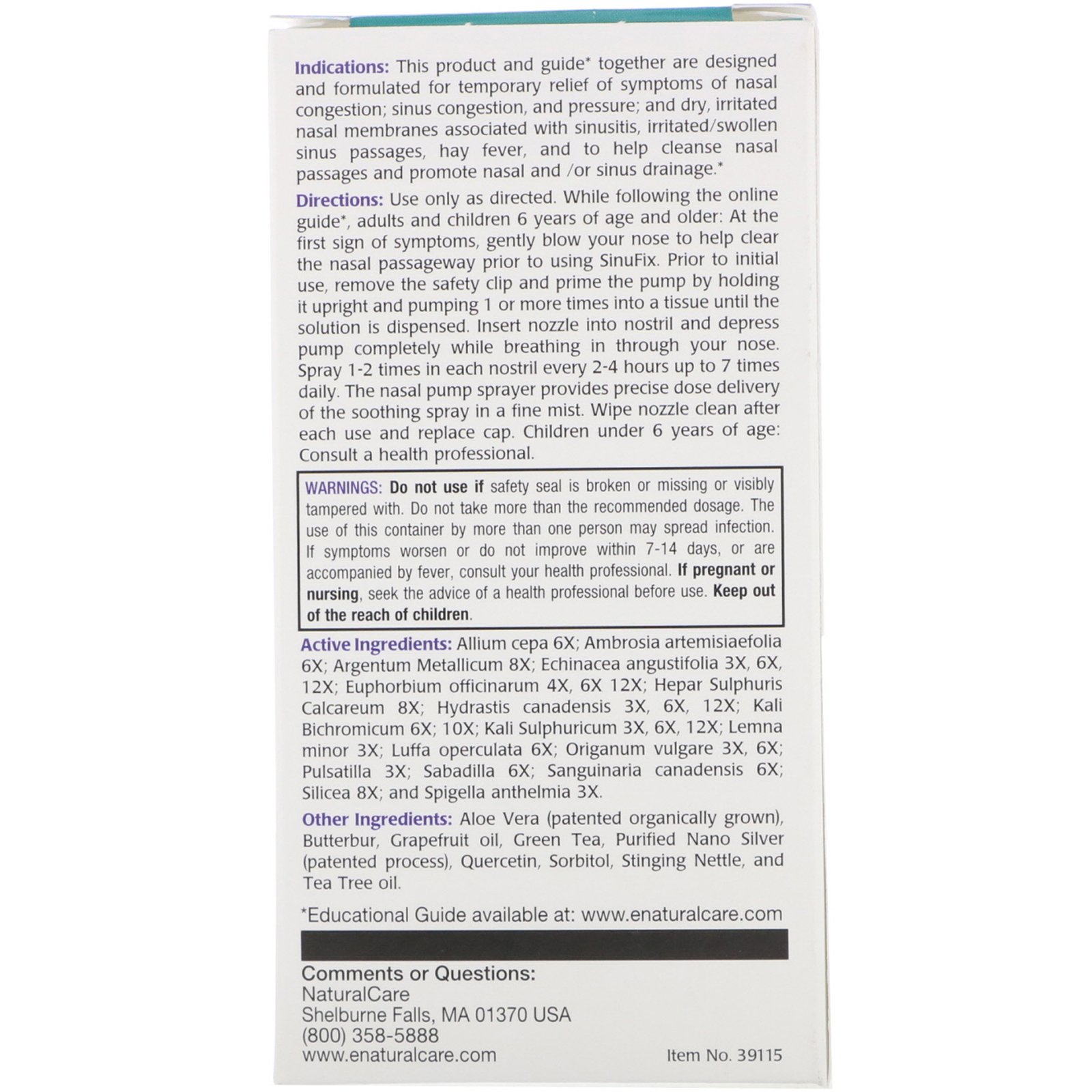 NaturalCare, SinuFiz, Descongestionante Nasal com Névoa de Limpeza, 0,5 fl oz (15 ml) - Imagem 2