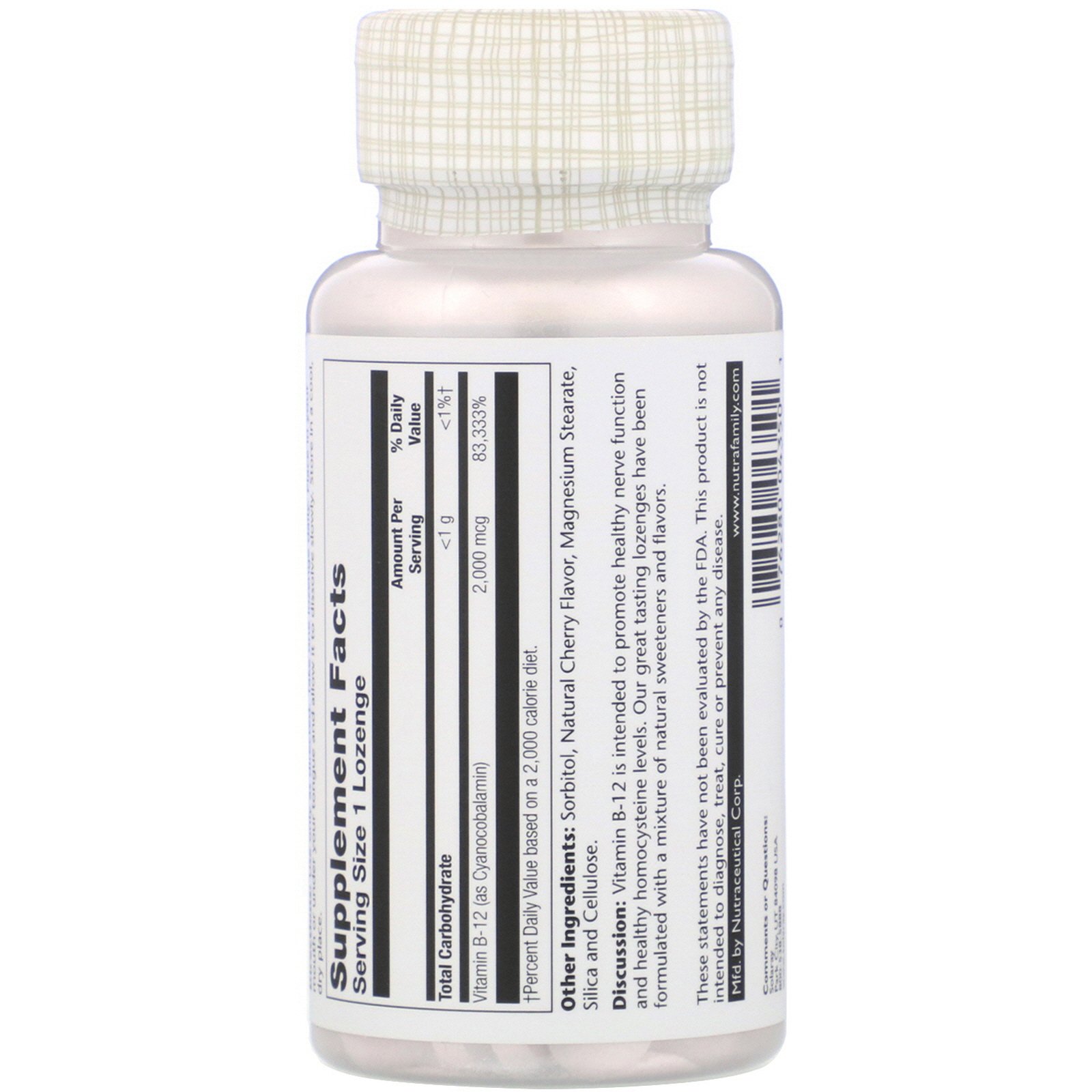 Solaray, Vitamina B-12, Sabor Natural de Cereja, 2.000 mcg, 90 Pastilhas - Imagem 2