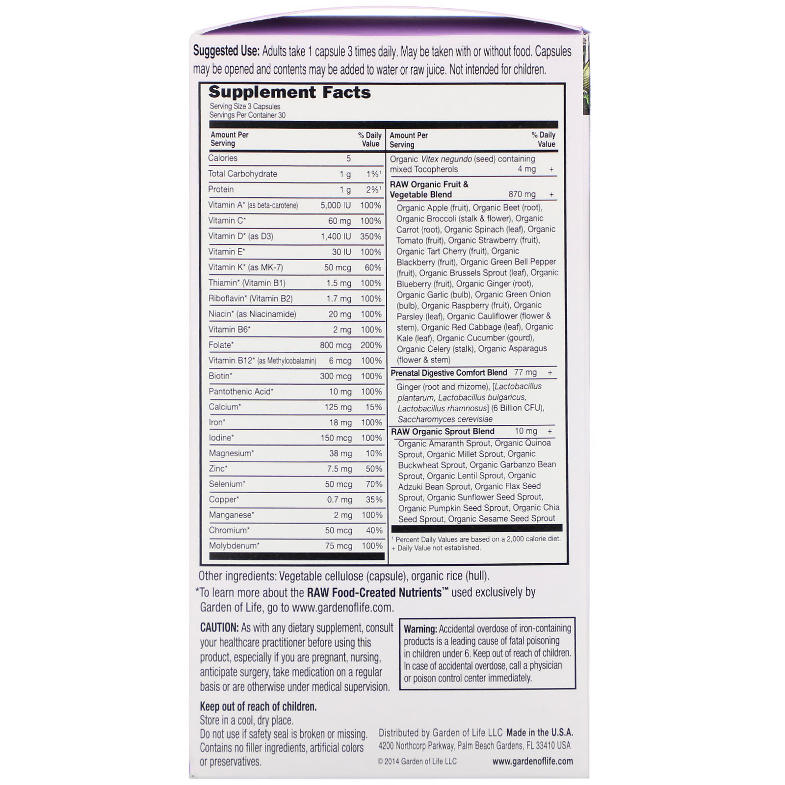 Garden of Life, Vitamin Code, Pré-Natal RAW, 90 Cápsulas Vegetais - Imagem 2