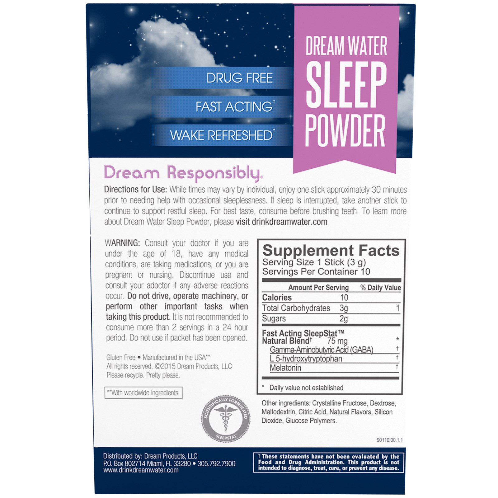 Dream Water, Sleep Powder, Snoozeberry, 10 Pacotes, 3 g Cada - Imagem 2