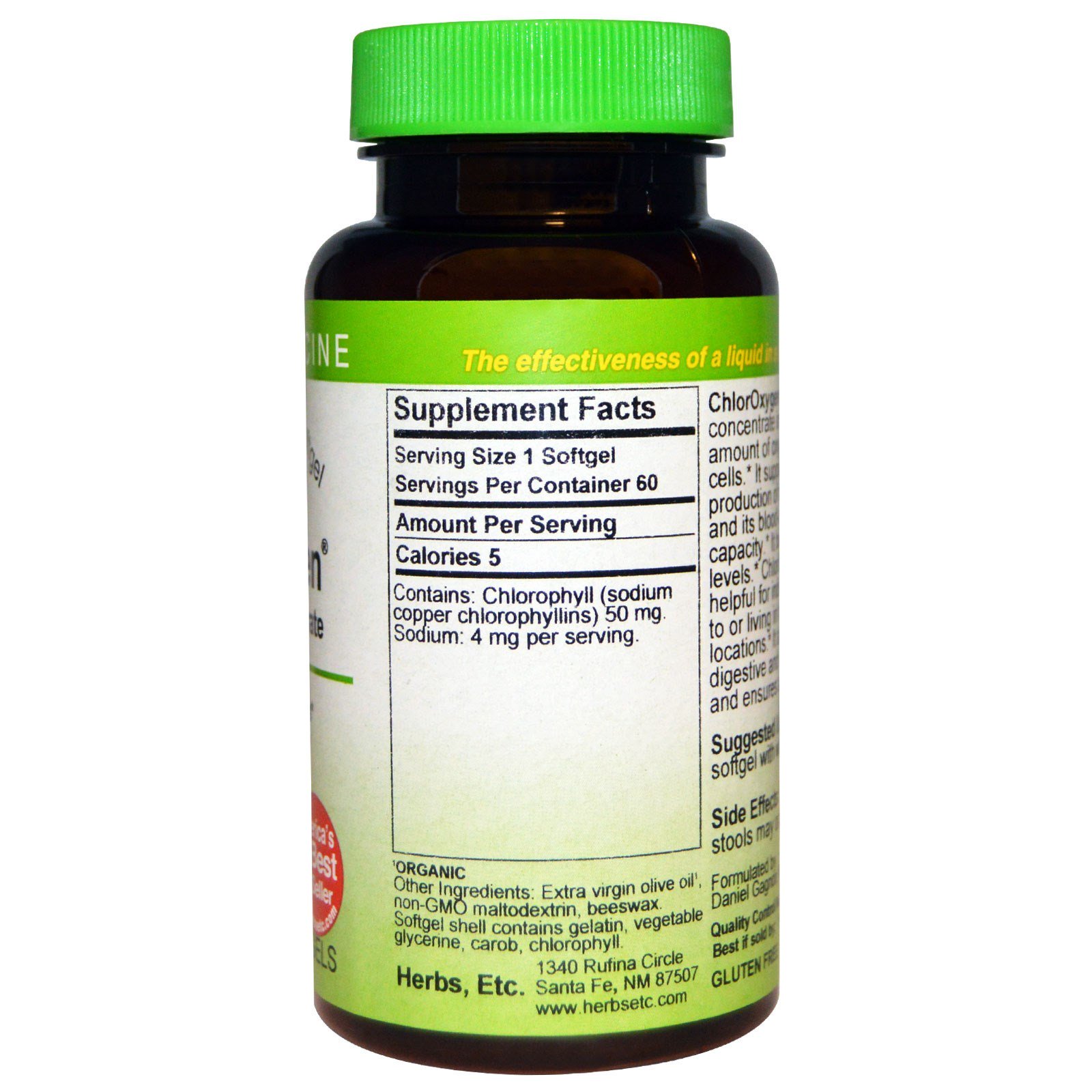 Herbs Etc., ChlorOxygen, Concentrado de clorofila, 60 cápsulas gelatinosas de ação rápida - Imagem 2