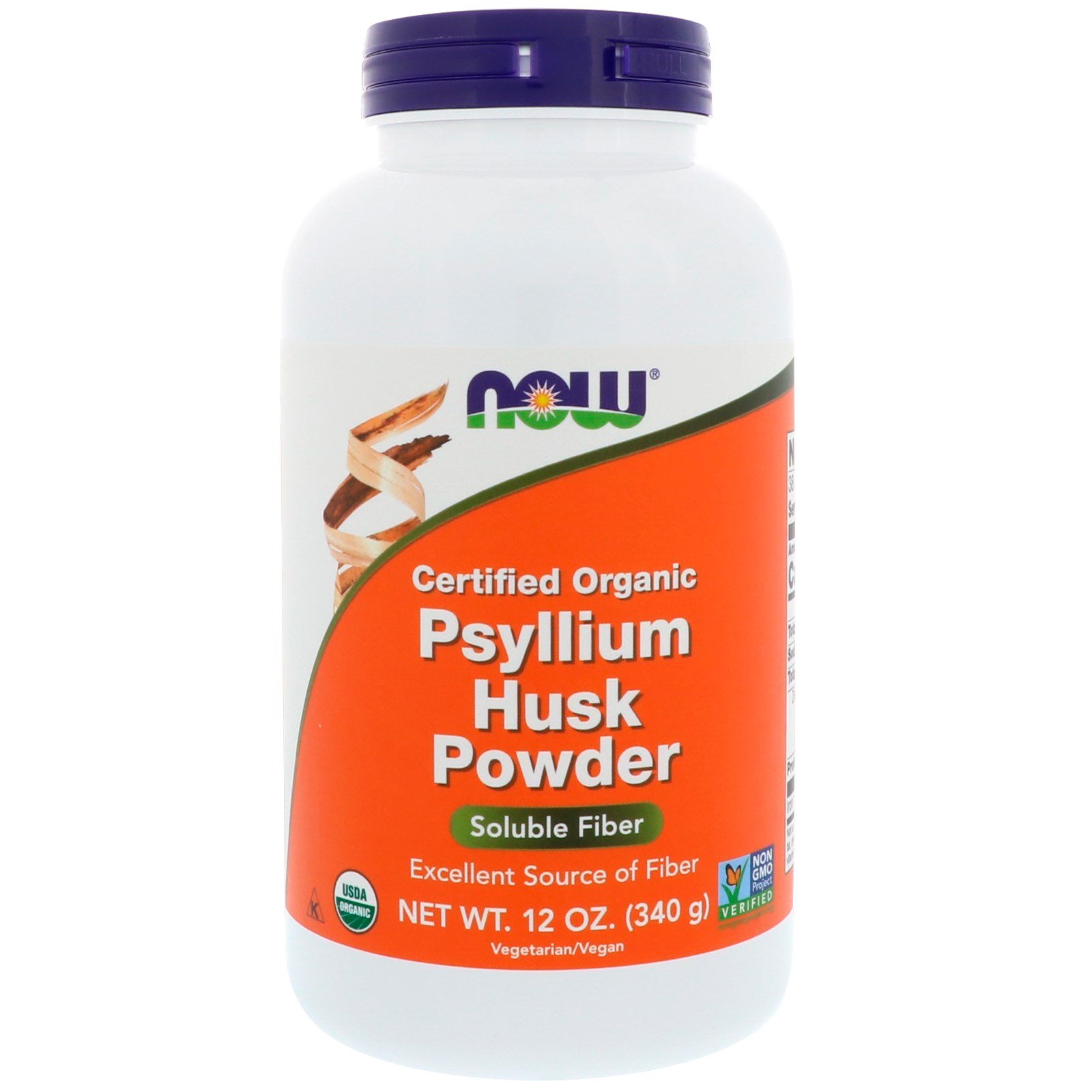 Now Foods, Certificado 100% orgânico, casca de psyllium em pó, 12 oz (340 g)