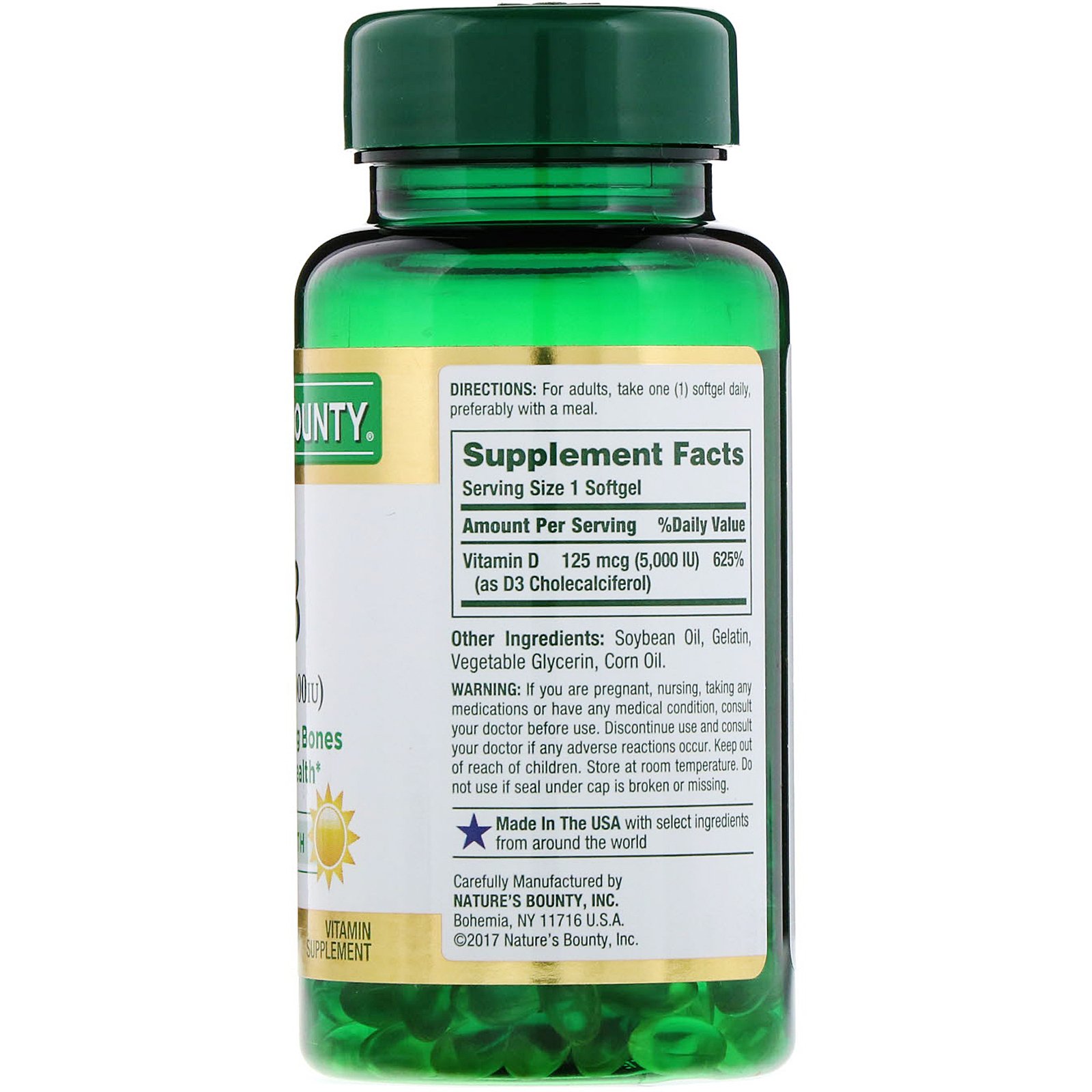 Nature's Bounty, D3, Maximum Strength, 5000 IU, 150 Softgels - Imagem 2