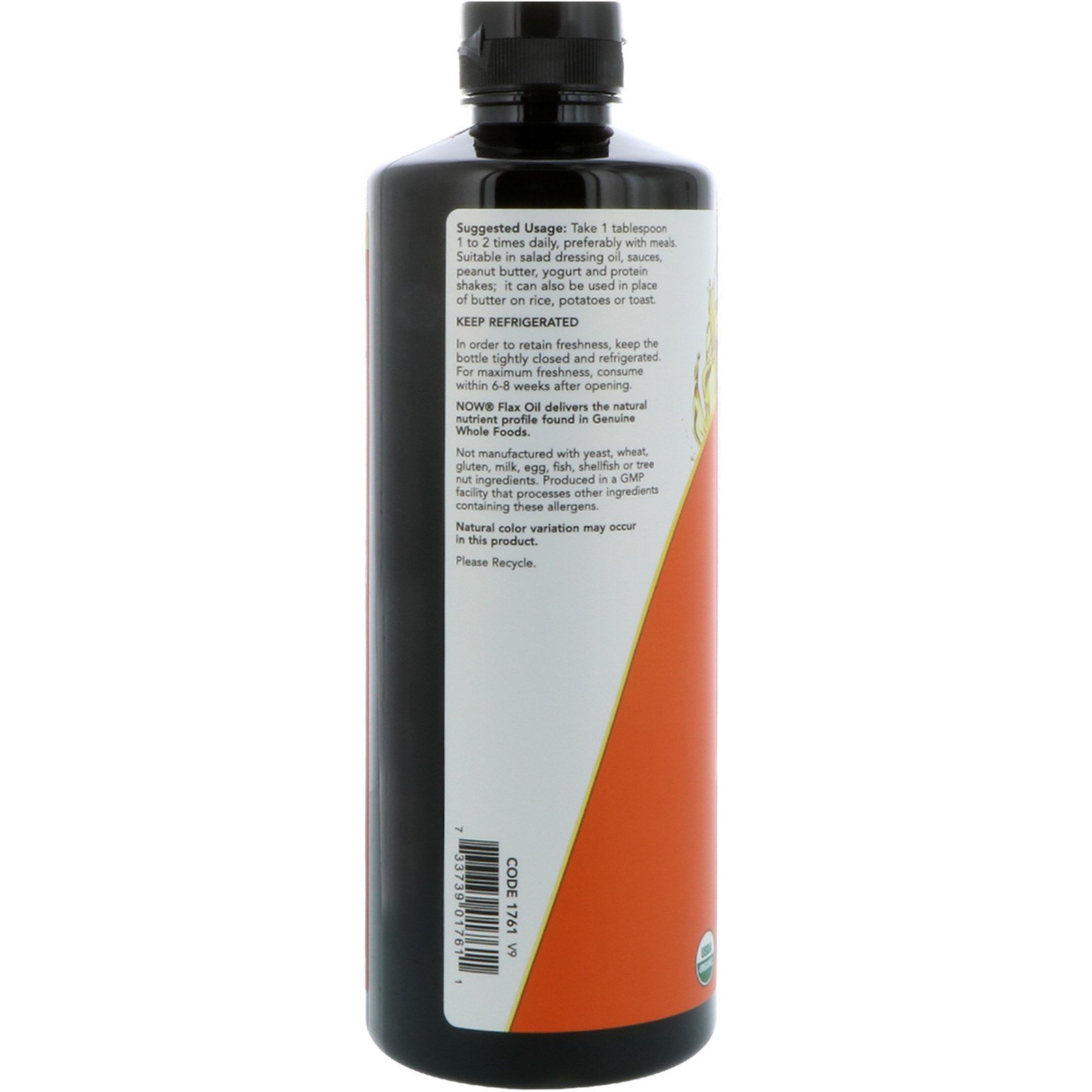 Now Foods, Óleo de semente de linhaça orgânica certificada, 24 fl oz (710 ml) - Imagem 3