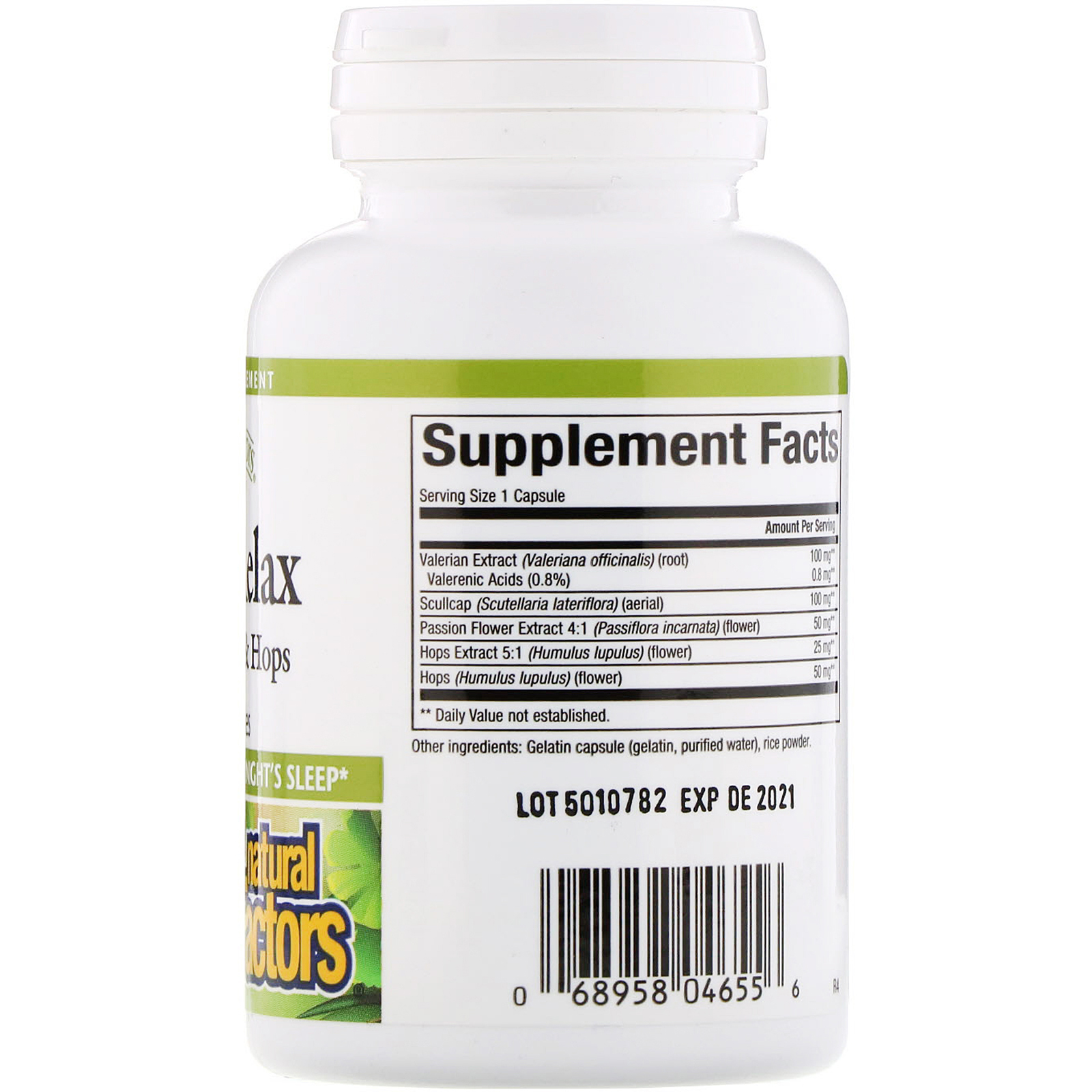 Natural Factors, Sleep Relax with Valerian & Hops, 90 Capsules - Imagem 2