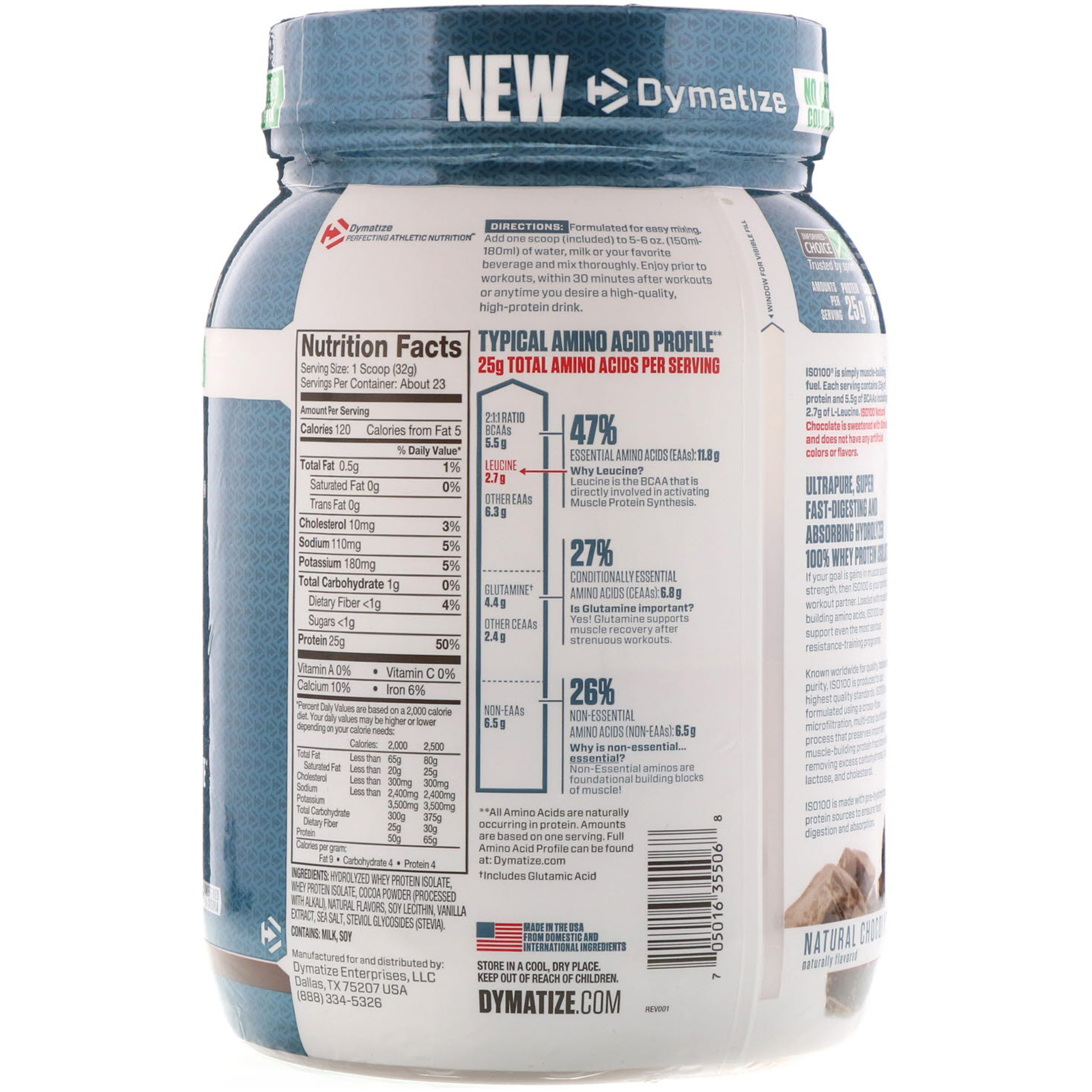 Dymatize Nutrition, ISO100 Hidrolisado, Isolado de Proteína Whey 100%, Chocolate Natural, 725 g (1,6 lb) - Imagem 2