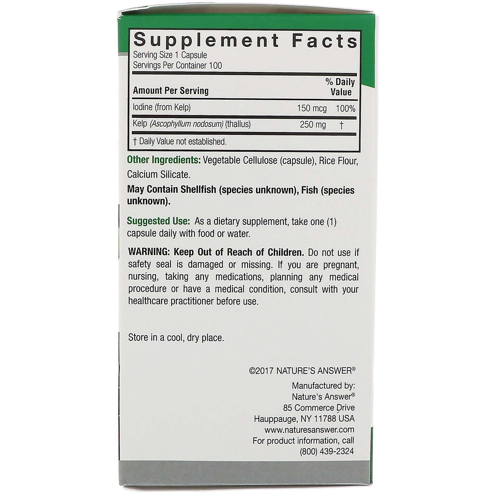 Nature's Answer, Alga Parda, 75 mg, 100 Cápsulas Vegetais - Imagem 2
