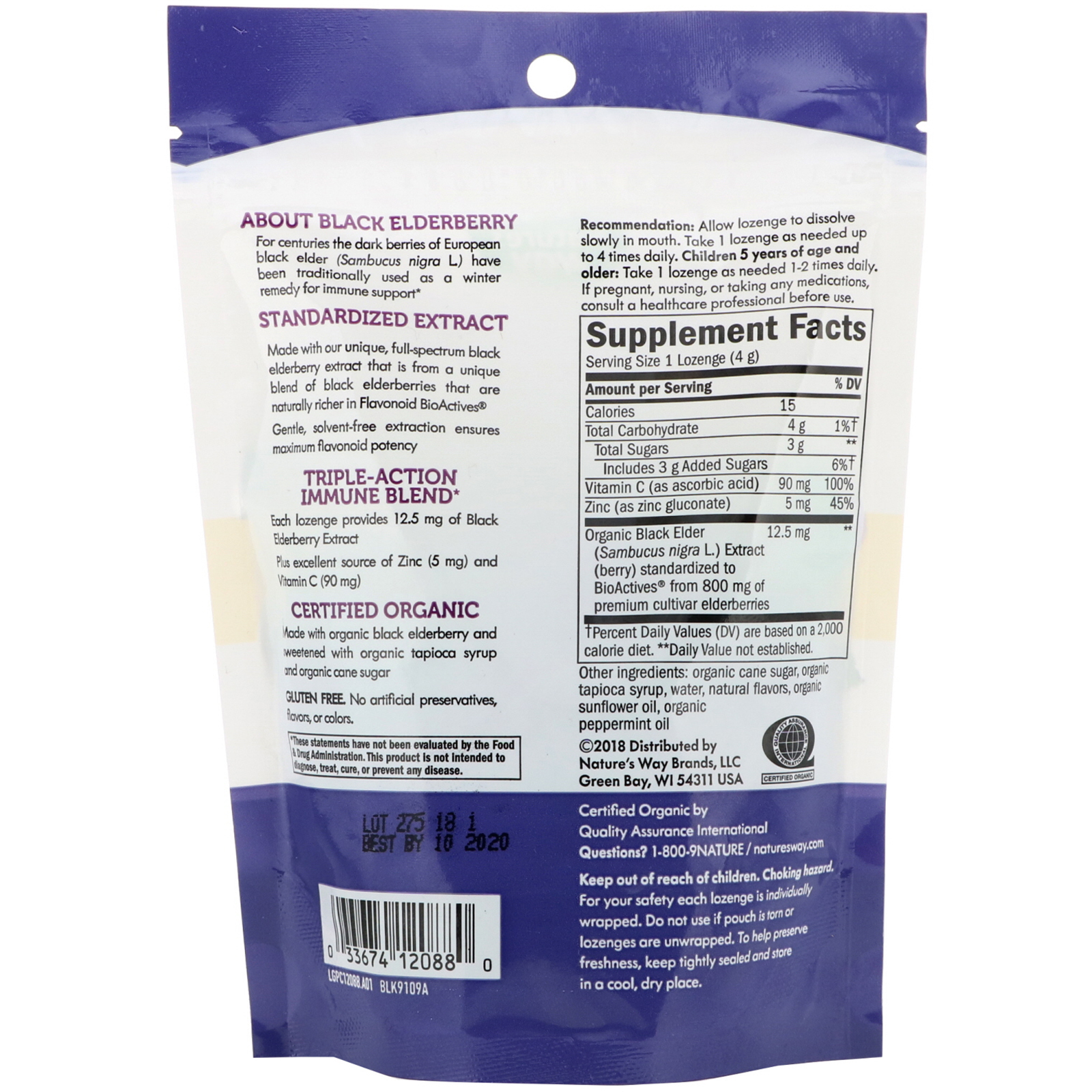 Nature's Way, Sambucus, Zinc Lozenges, Peppermint, 24 Lozenges - Imagem 2