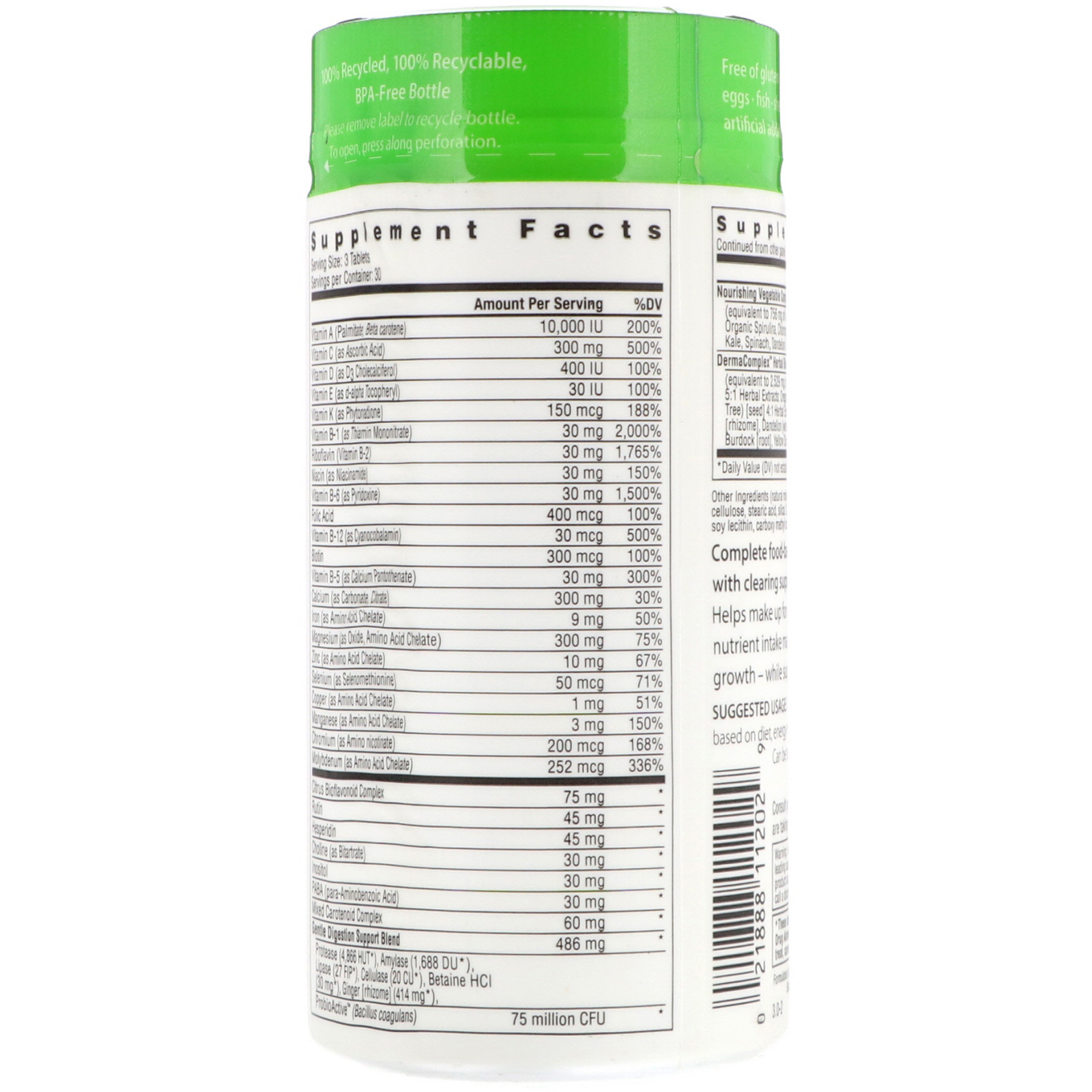 Rainbow Light, Active Health Teen com Derma Complex, Multivitamínico à Base de Alimentos, 90 Comprimidos - Imagem 2