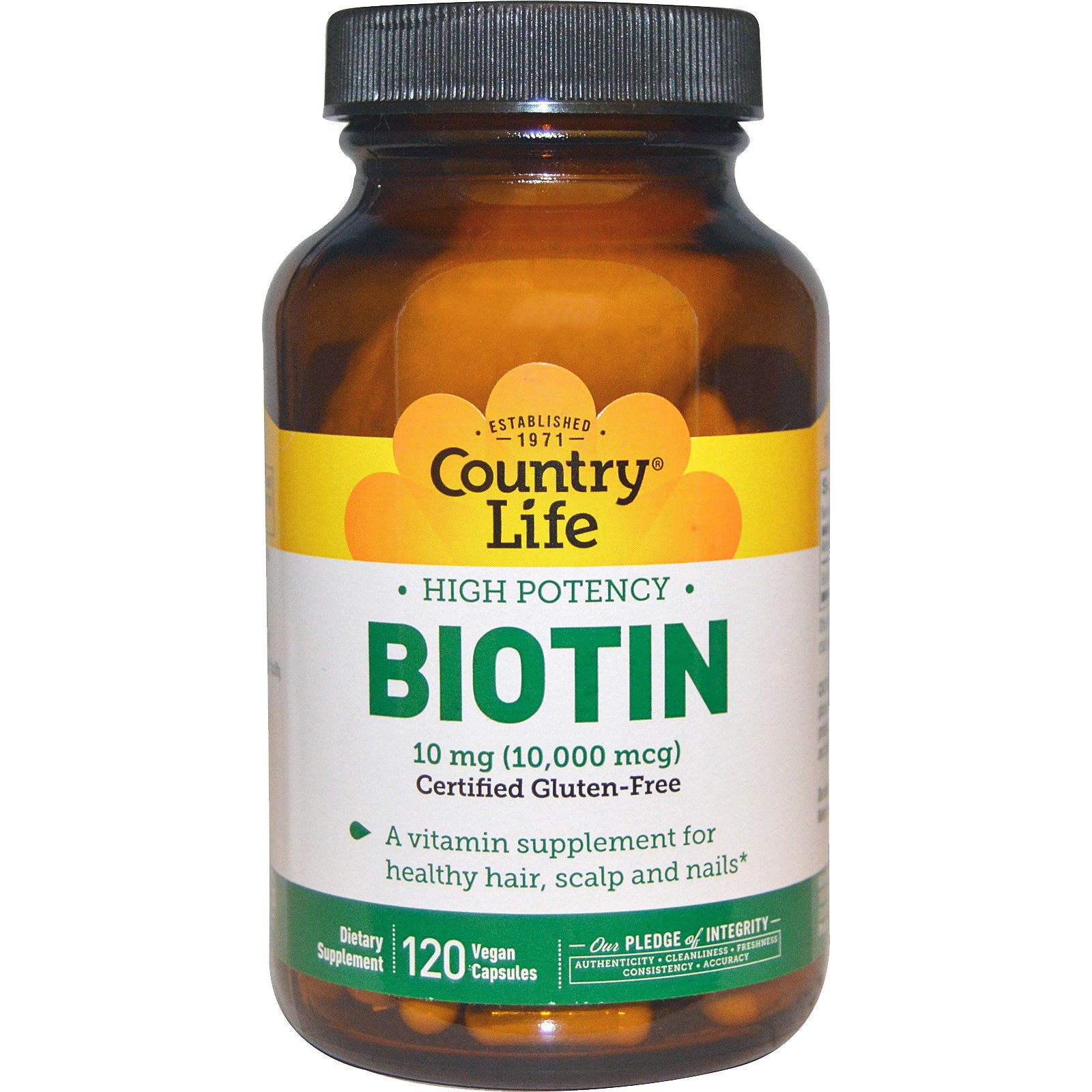 Country Life, Biotina, Alta Potência, 10 mg, 120 Cápsulas Vegetais
