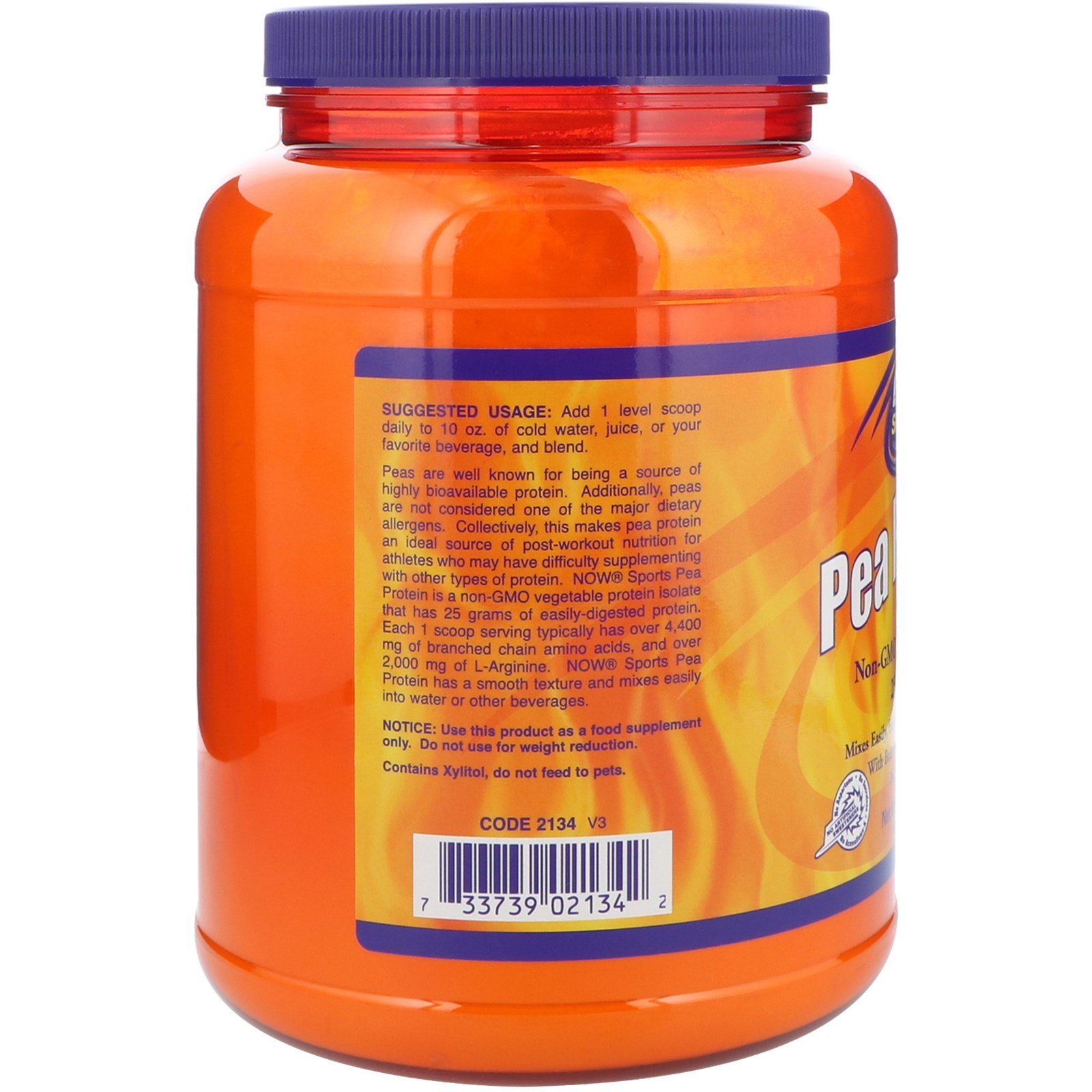 Now Foods, Sports, Proteína de Ervilha, Sabor Caramelo de Baunilha, 907 g (2 lbs) - Imagem 3