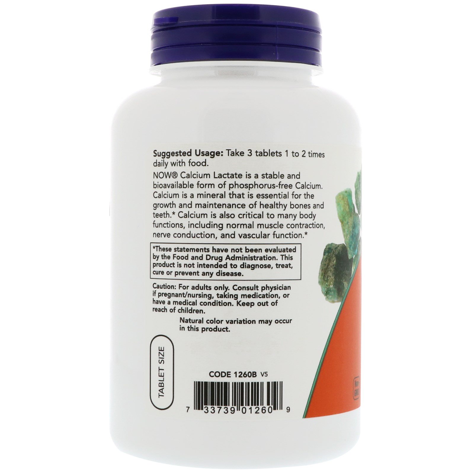 Now Foods, Lactato de Cálcio, 250 Comprimidos - Imagem 3