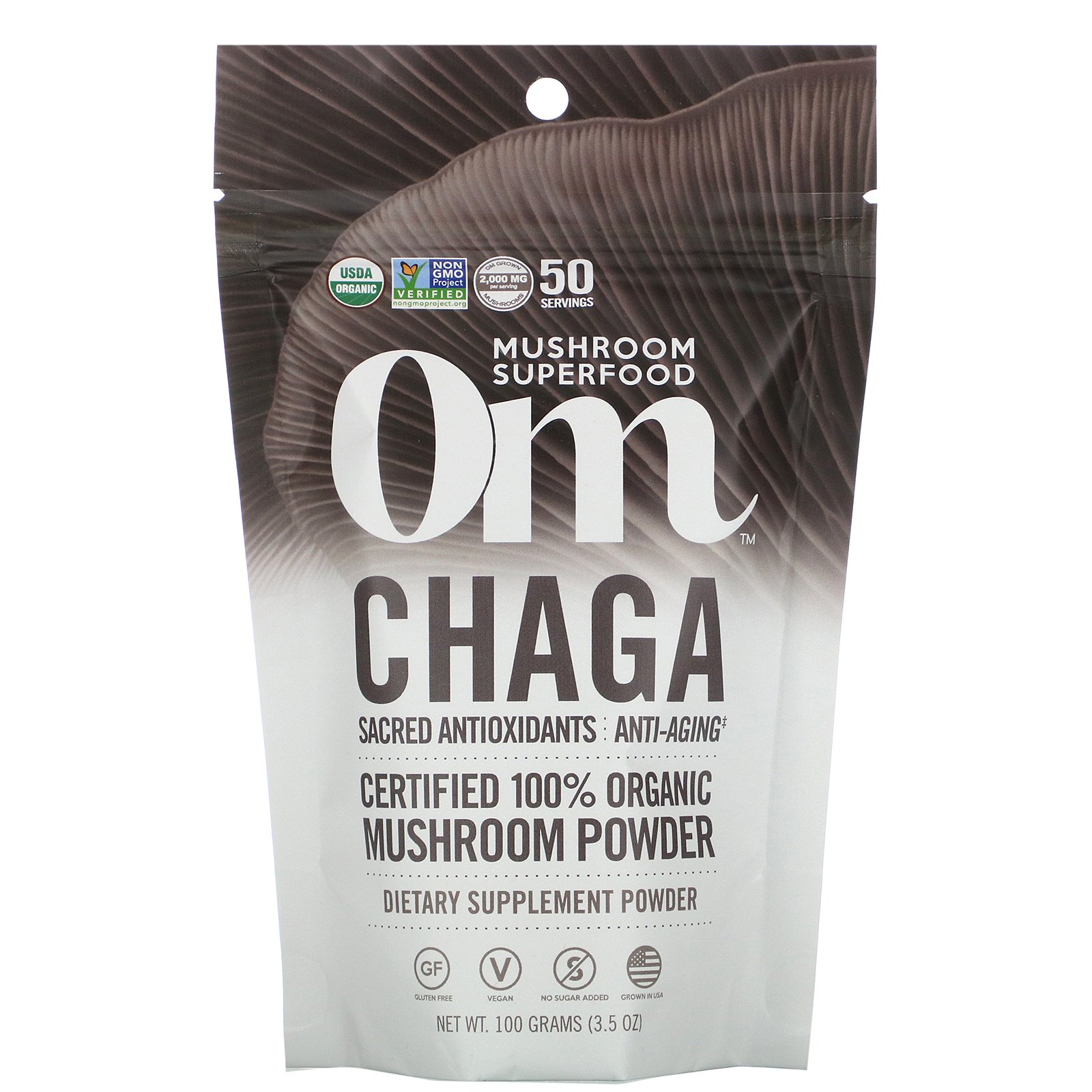 Organic Mushroom Nutrition, Chaga, Cogumelo em Pó 100% Orgânico Certificado, 3,5 oz (100 g)
