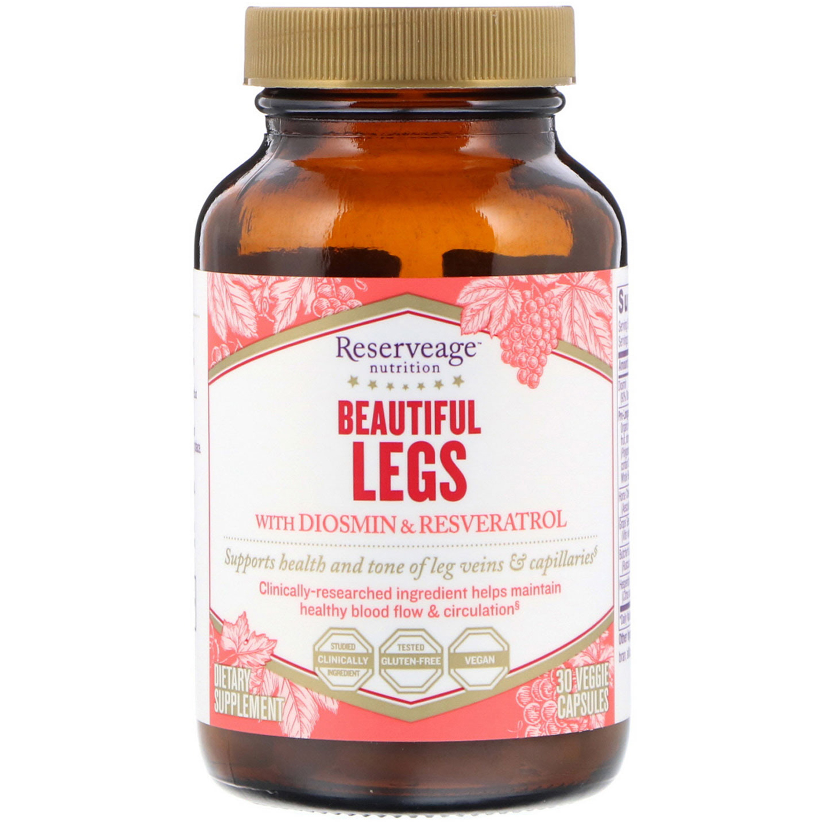 ReserveAge Nutrition, Beautiful Legs with Diosmin & Resveratrol, 30 Veggie Capsules - Imagem 3