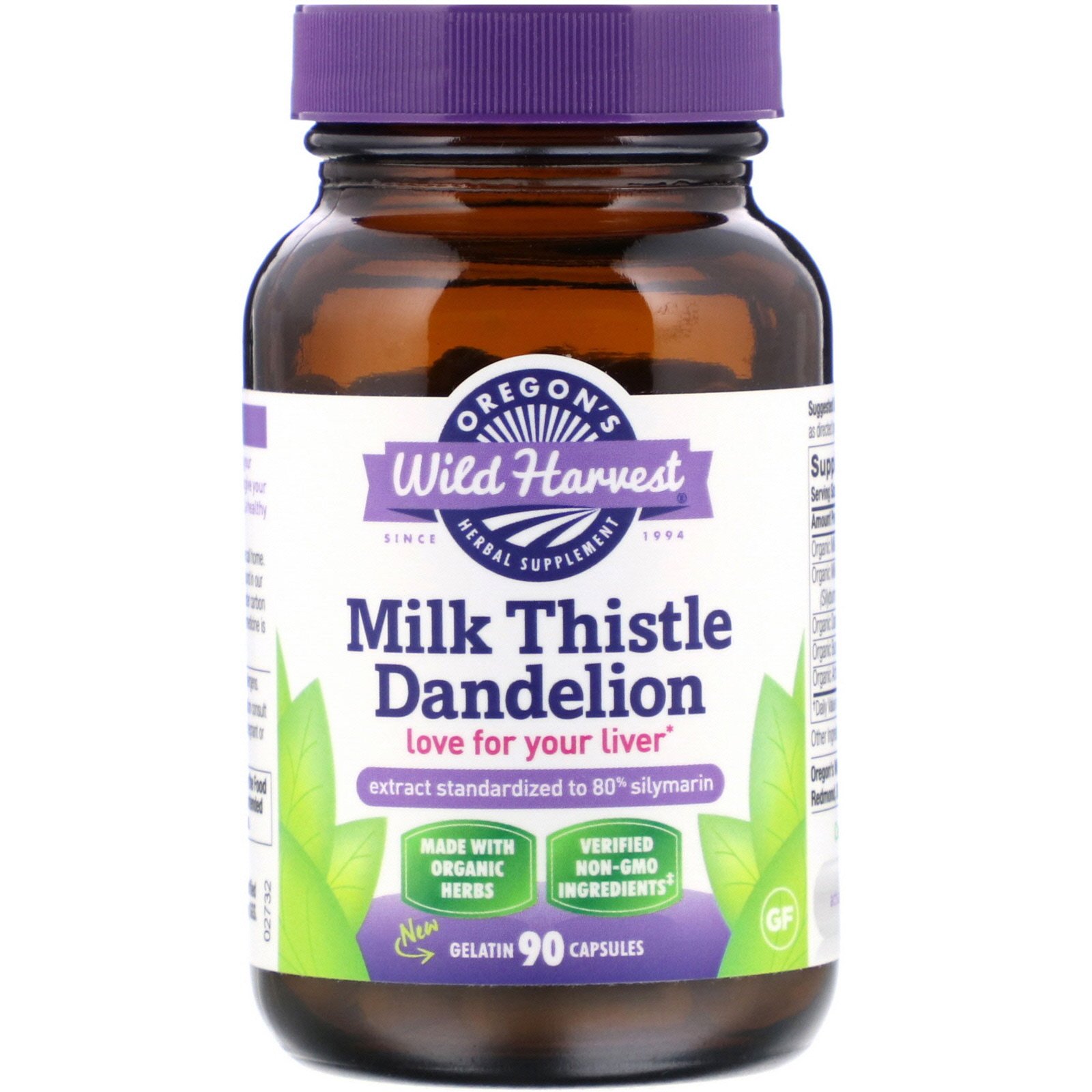 Oregon's Wild Harvest, Milk Thistle Dandelion, 90 Cápsulas de Gelatina