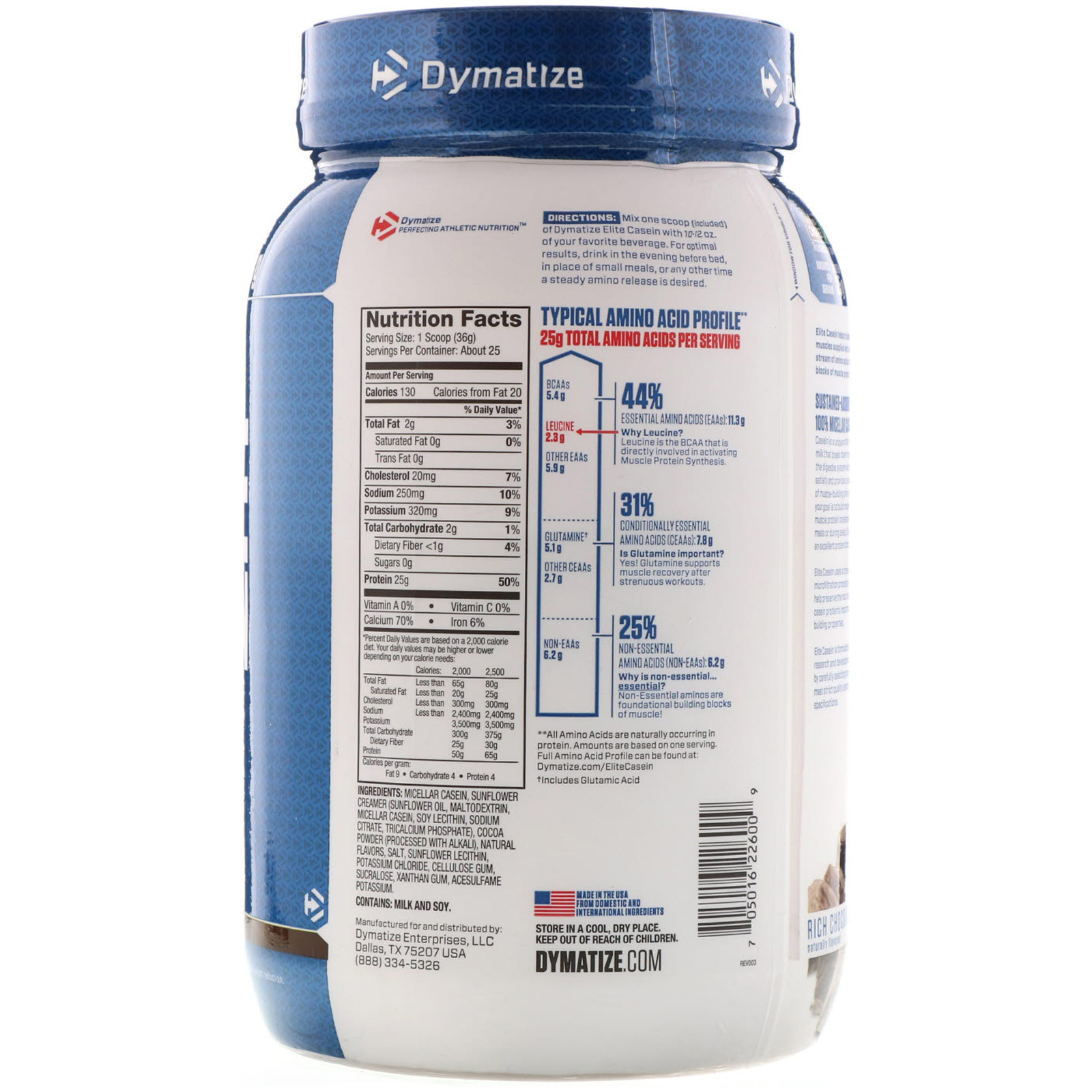 Dymatize Nutrition, Elite Casein, Chocolate, 2 lbs (907 g) - Imagem 2