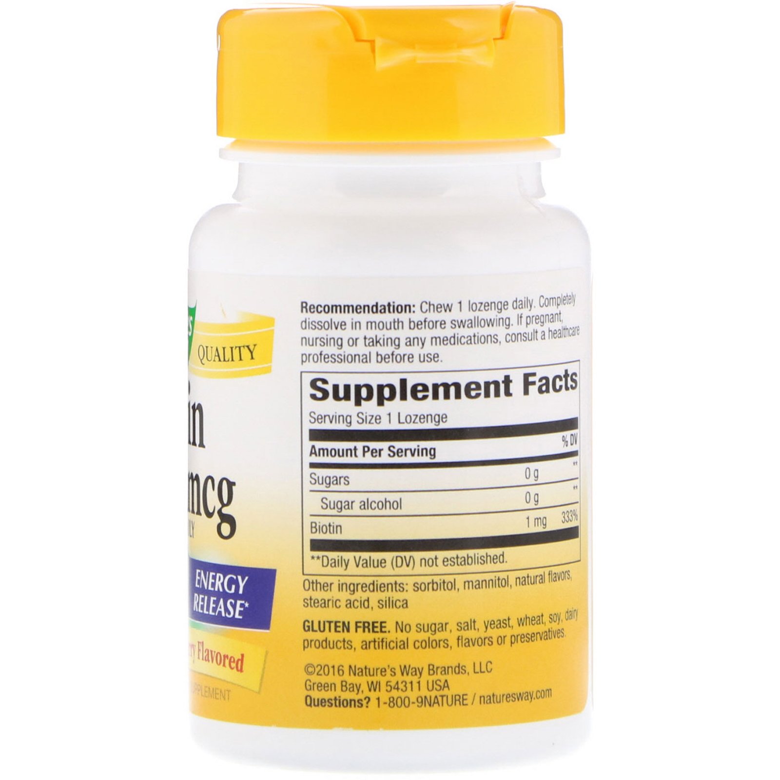 Nature's Way, Biotin, Cherry Flavored, 1,000 mcg, 100 Lozenges - Imagem 2