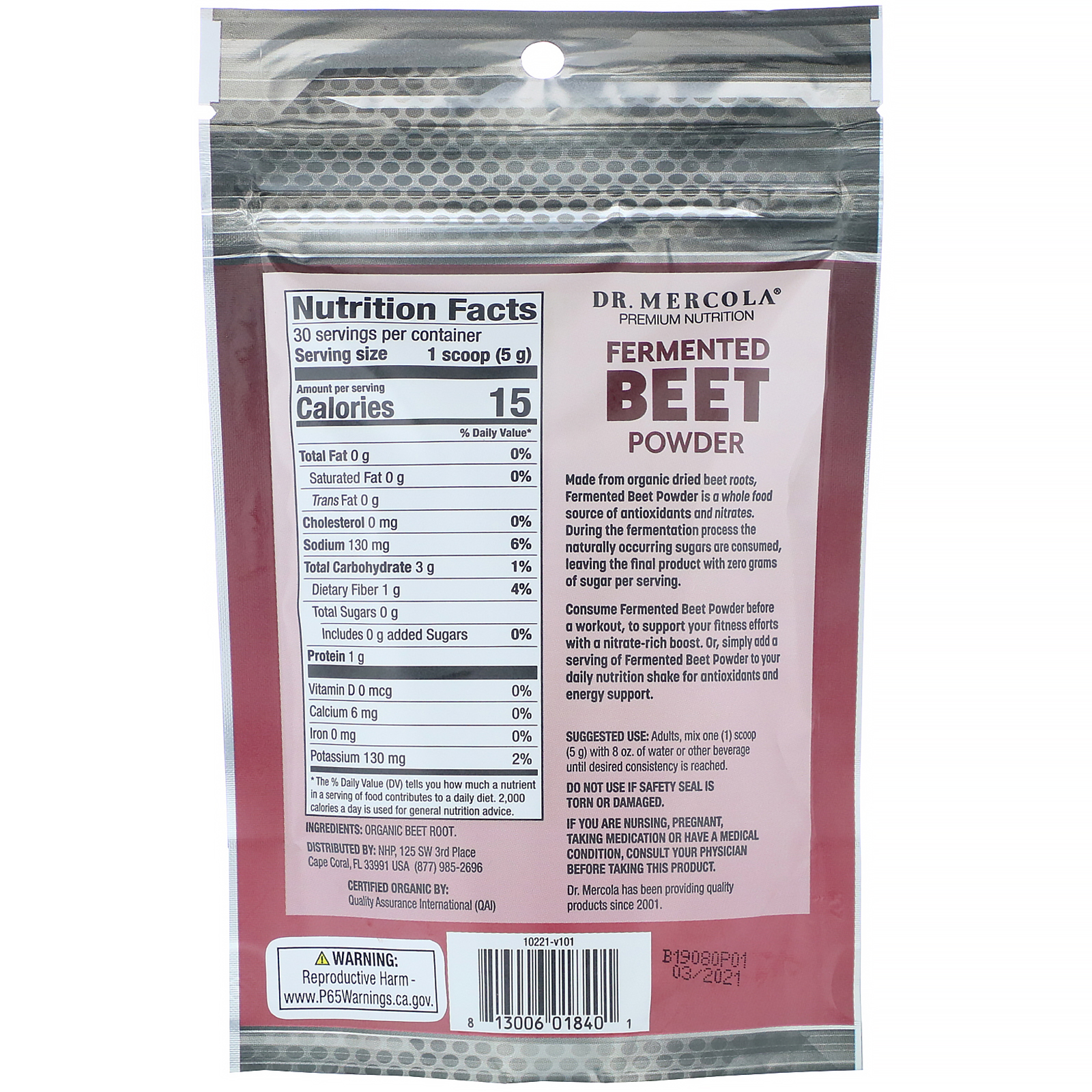 Dr. Mercola, Fermented Beet Powder, 5.29 oz (150 g) - Imagem 2