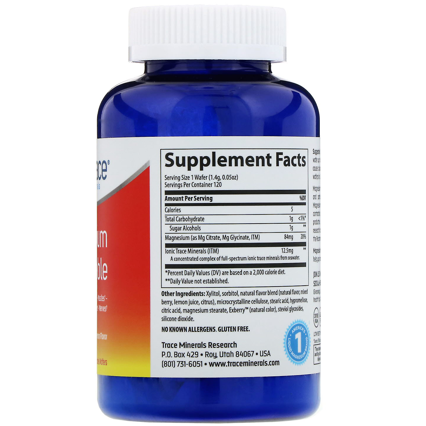 Trace Minerals Research, Magnesium Chewable, Raspberry Lemon Flavor, 120 Chewable Wafers - Imagem 2