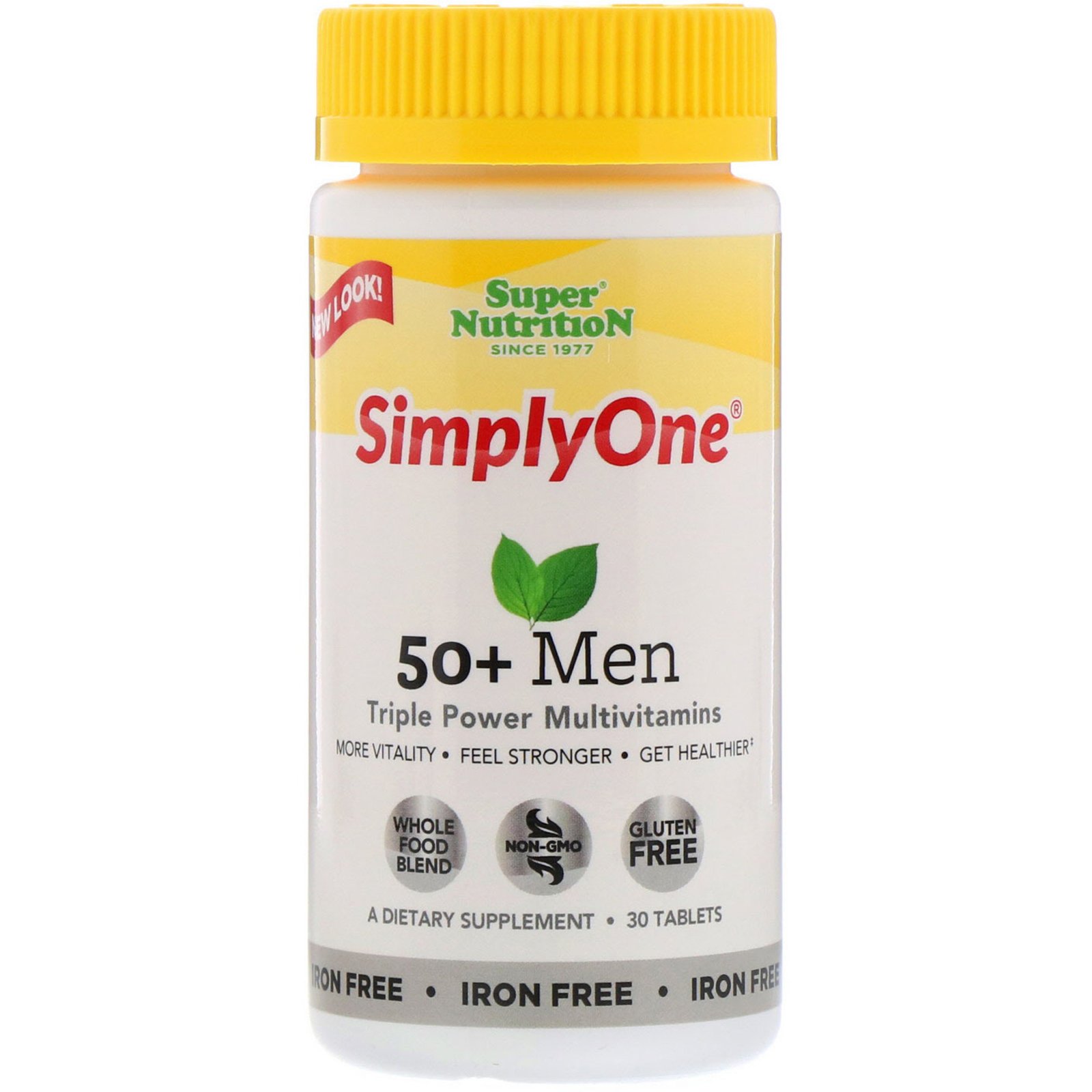 Super Nutrition, SimplyOne, Homens de 50+, Multivitamínico de Potência Tripla, Sem Ferro, 30 Comprimidos